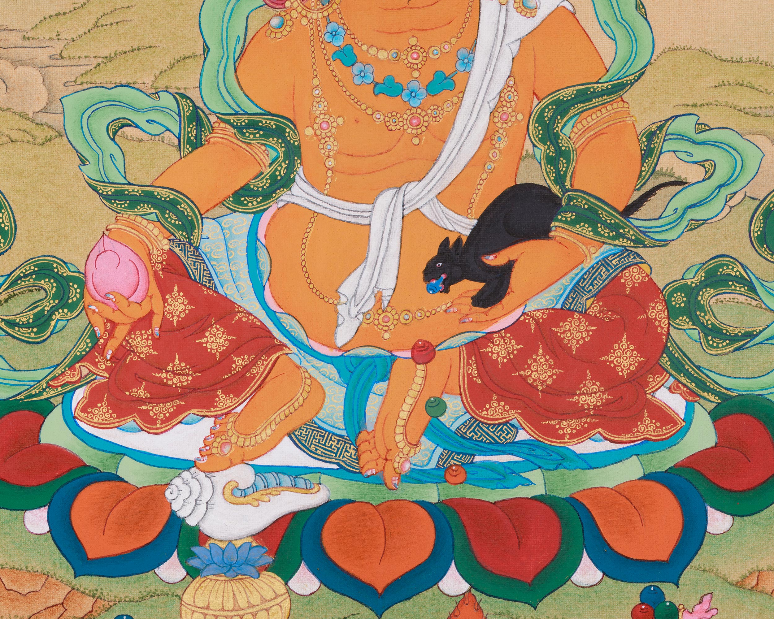 Kuber, Buddhist Wealth Deity | Yellow Dzambhala Thangka for Prosperity