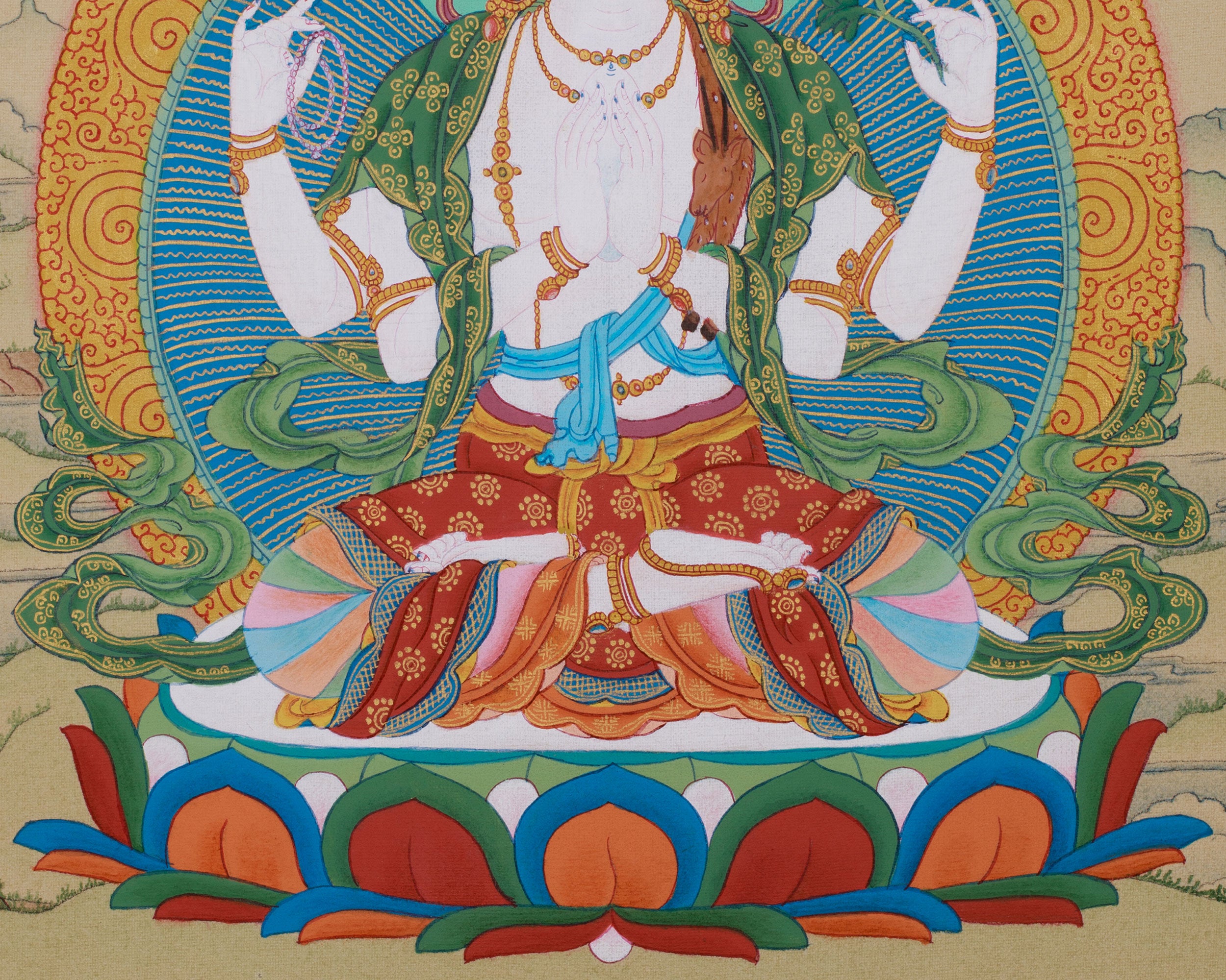 The Deity of Compassion, Chenrezig Thangka | Avalokiteshvara Painting