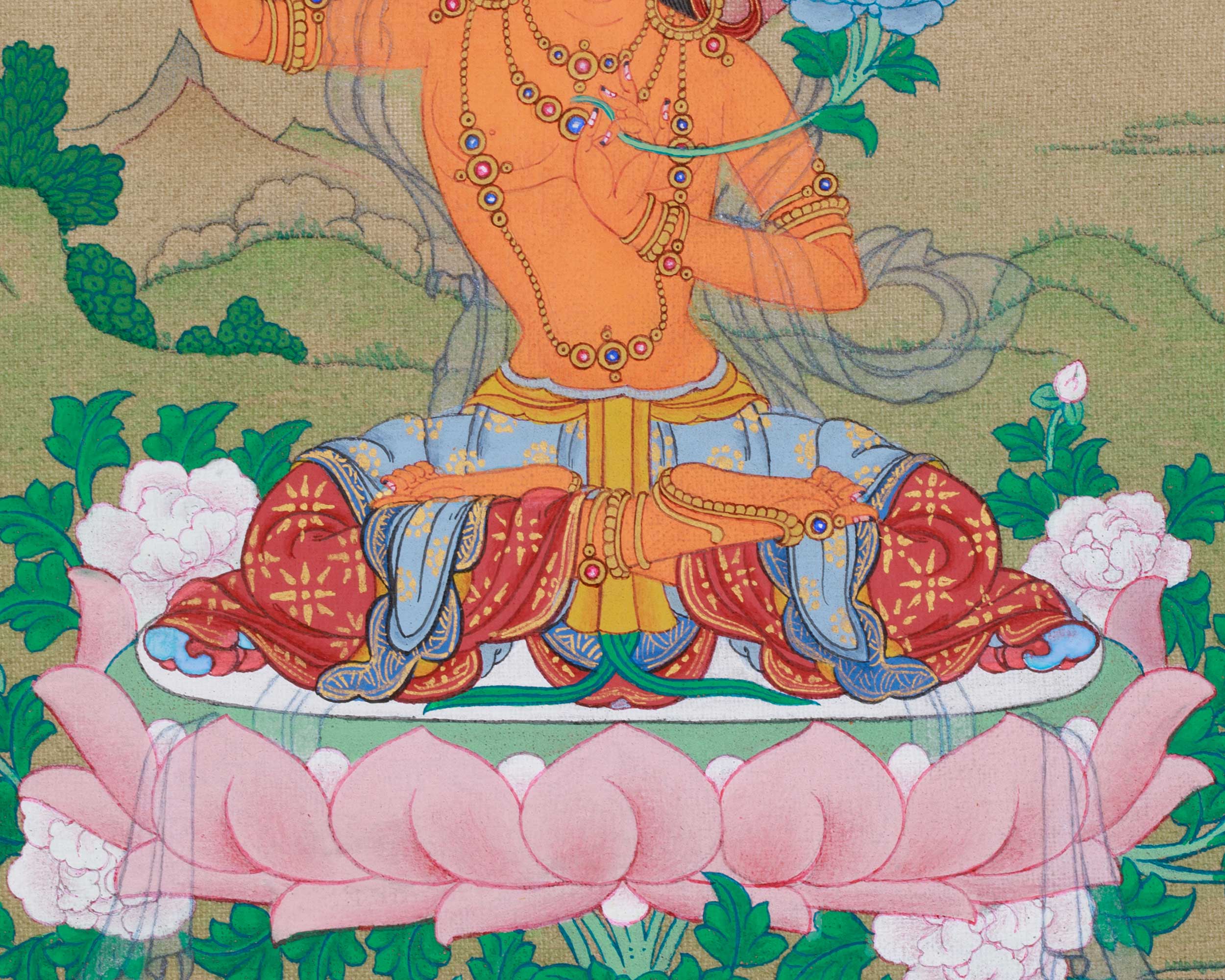 Small 23cm Manjushri Thangka | Bodhisattva of Insight and Knowledge