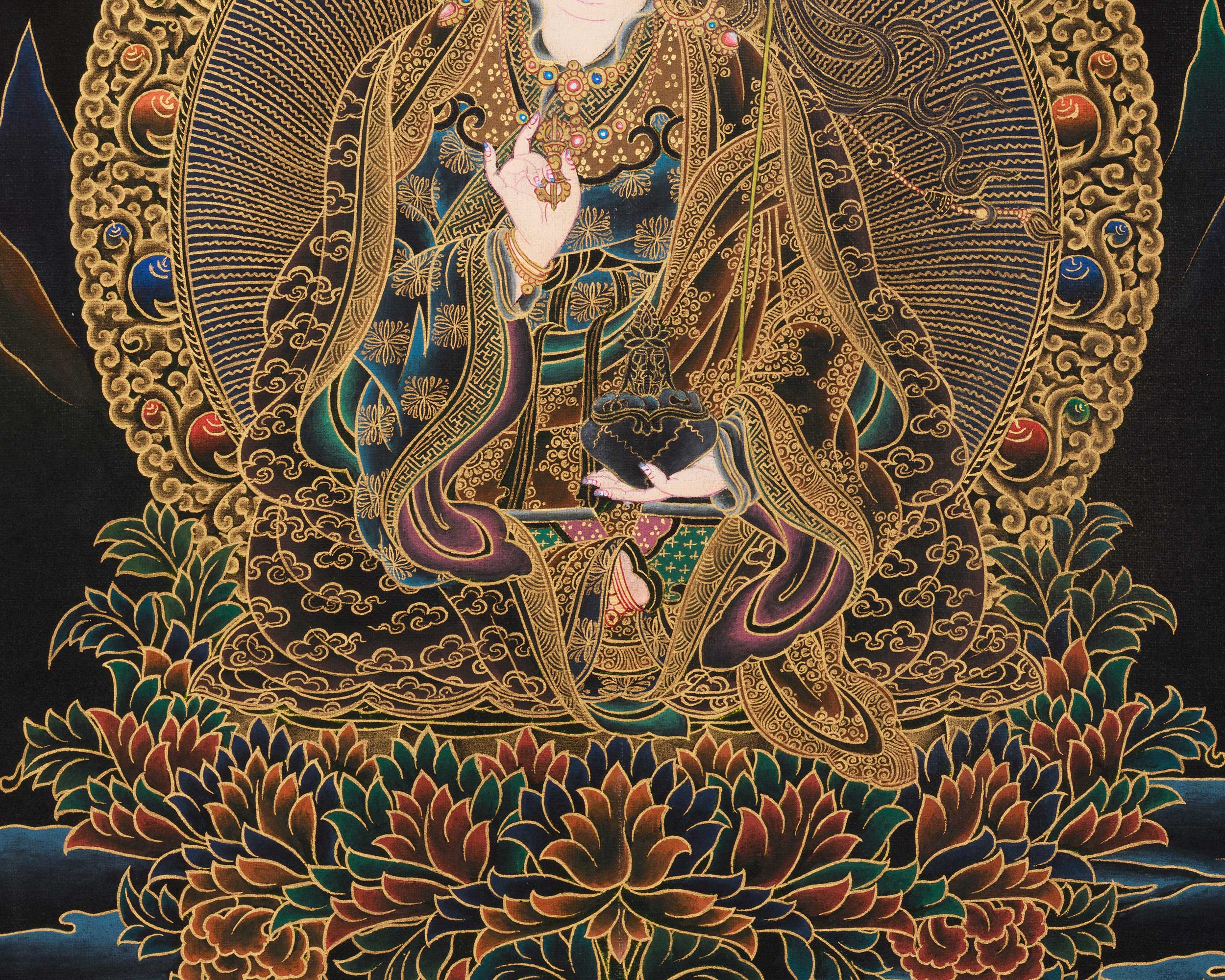 Traditional Peaceful Guru Rinpoche Thangka | Padmasambhava, The Lotus-Born Master