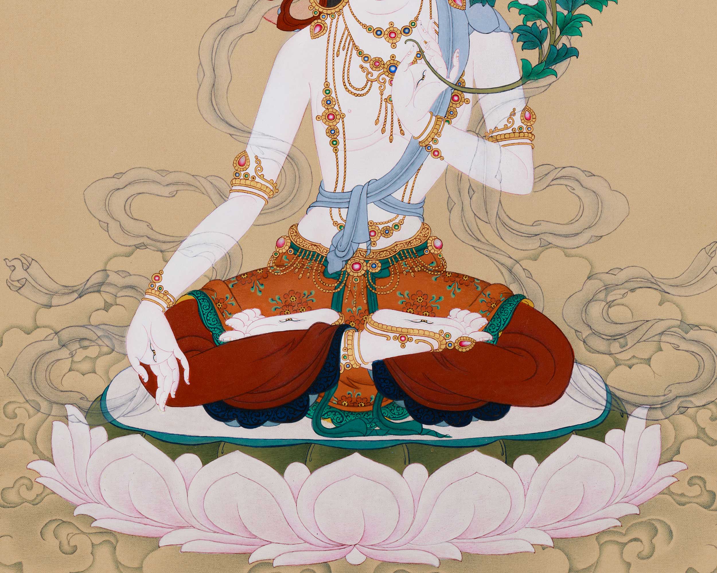 Seven-Eyed Goddess White Tara Thangka | Tibetan Female Buddha Who Sees All and Heals All
