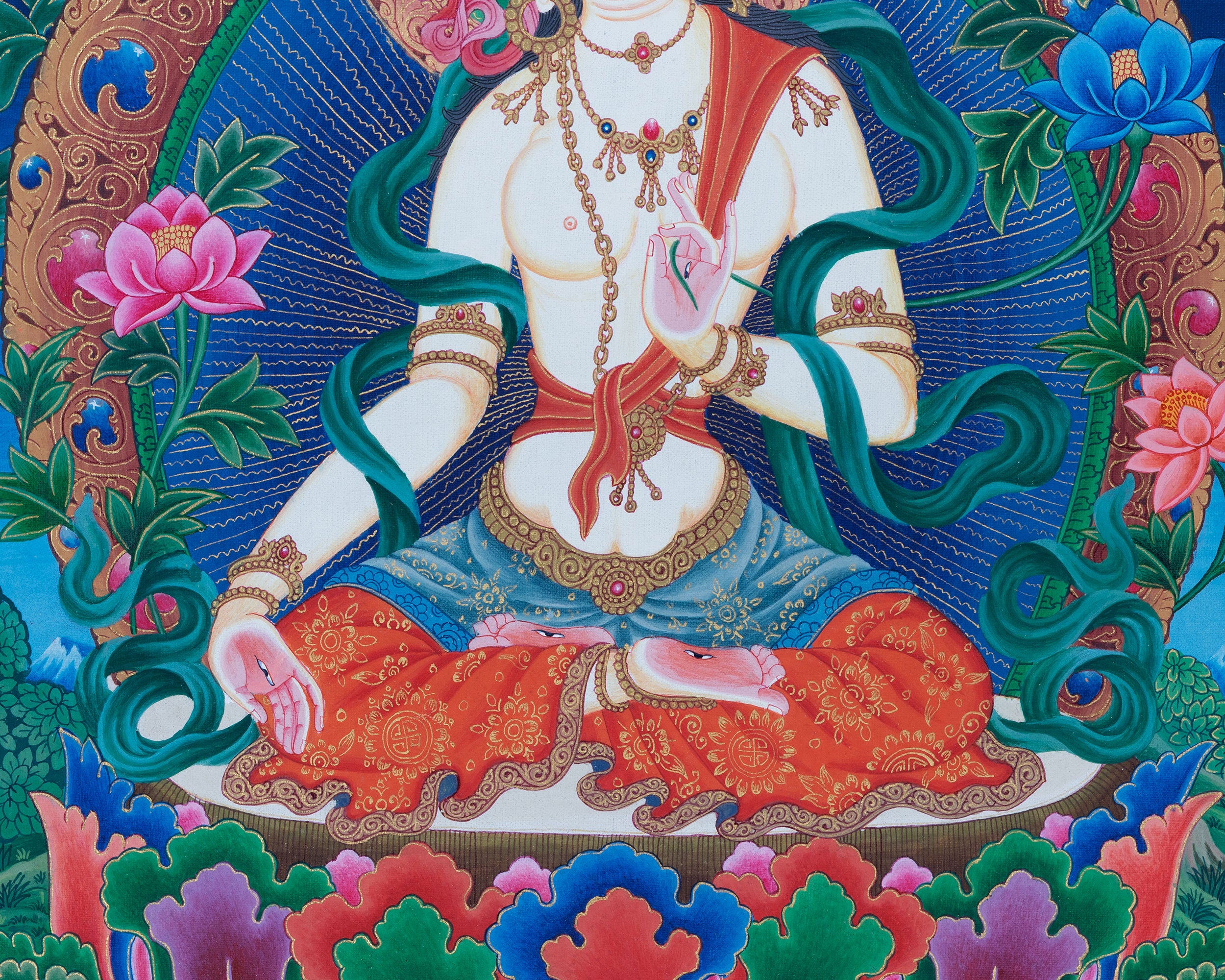 Thangka Painting Of White Tara | Newari Thangka of Tara