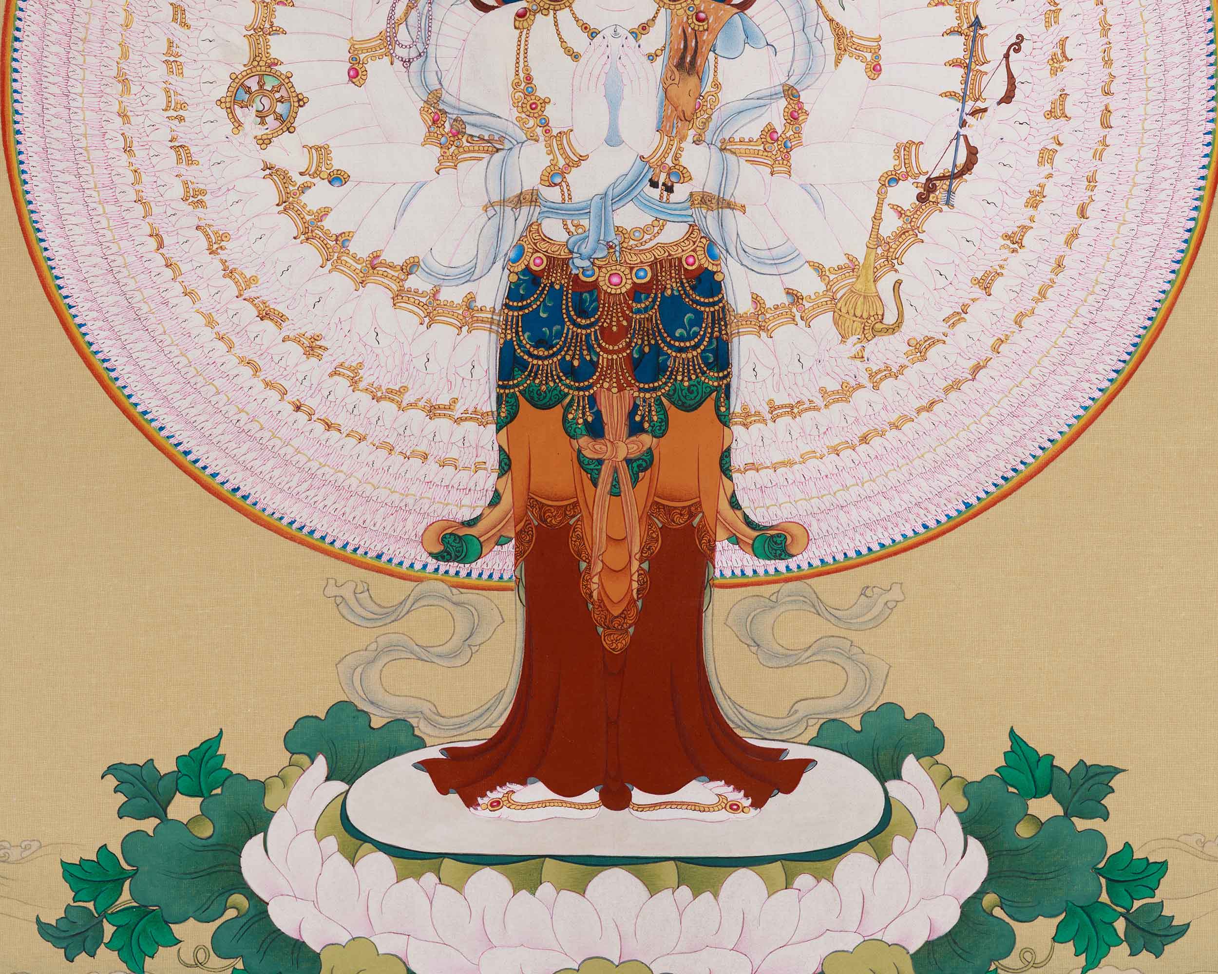 Original Handmade 1000 Armed Avalokiteshvara Thangka | Embodying Infinite Mercy and Healing