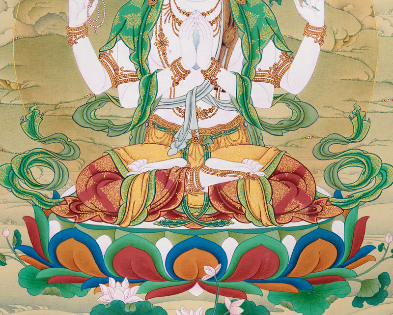 Bodhisattva Chenrezig Thangka | Art Of Compassion | Tibetan Buddhist Decoration