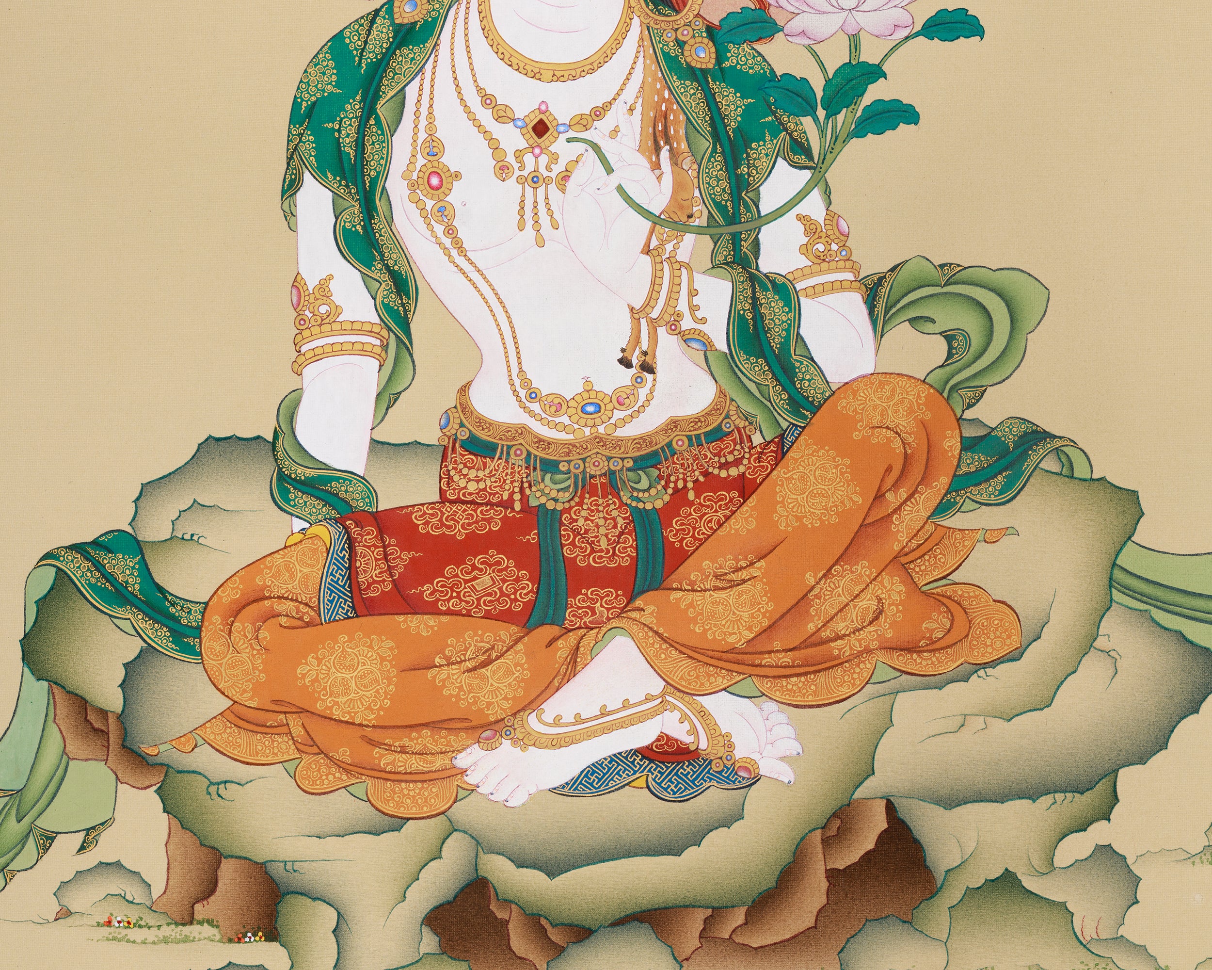 Divine Two-Armed Chenrezig Artwork | The Compassionate Bodhisattva Thangka