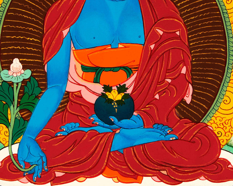 Discover The Enlightening Medicine Buddha Thangka | Handpainted Traditional Artwork