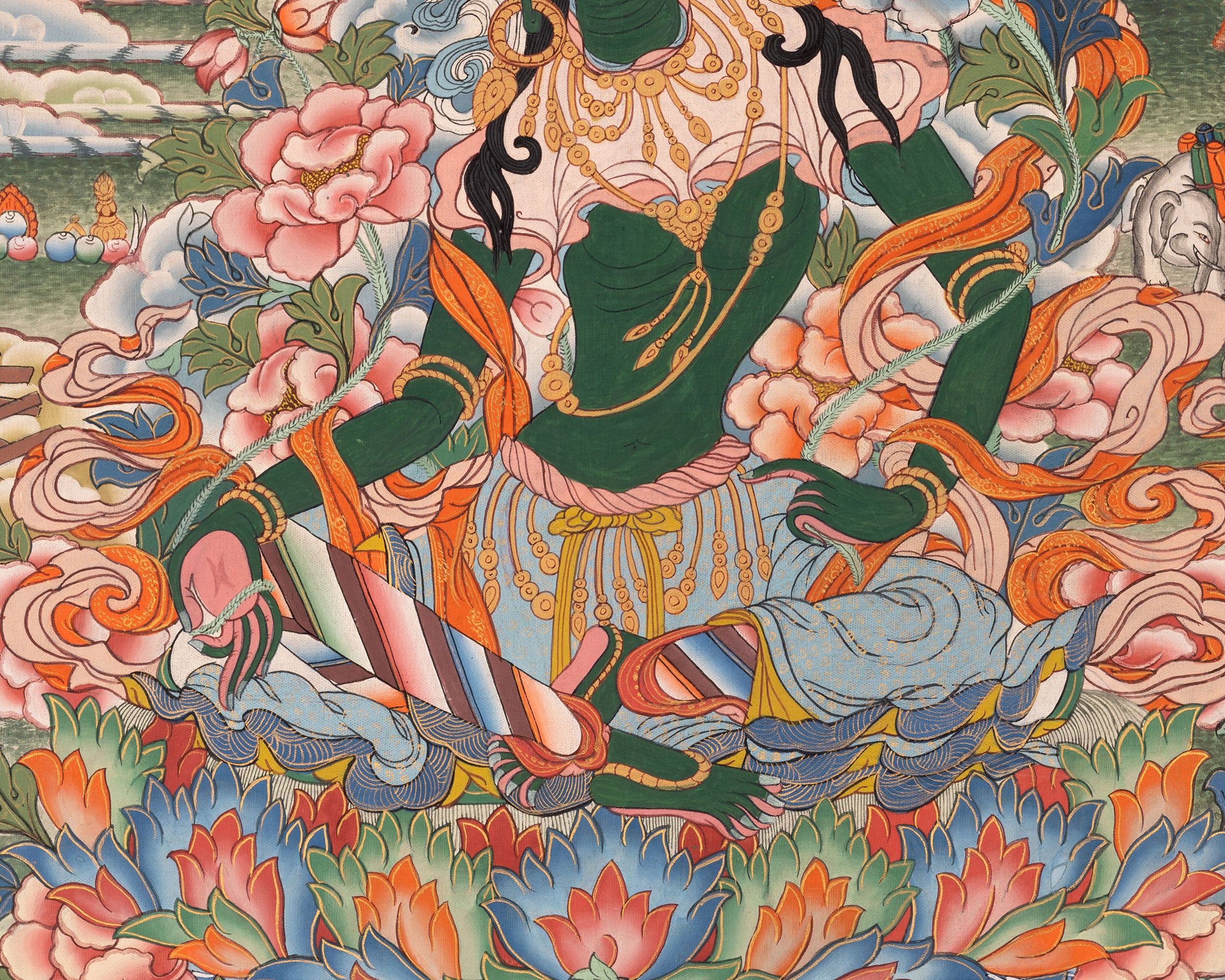 Healing Green Tara Thangka | Healing Female Deity Painting | Wall Decors