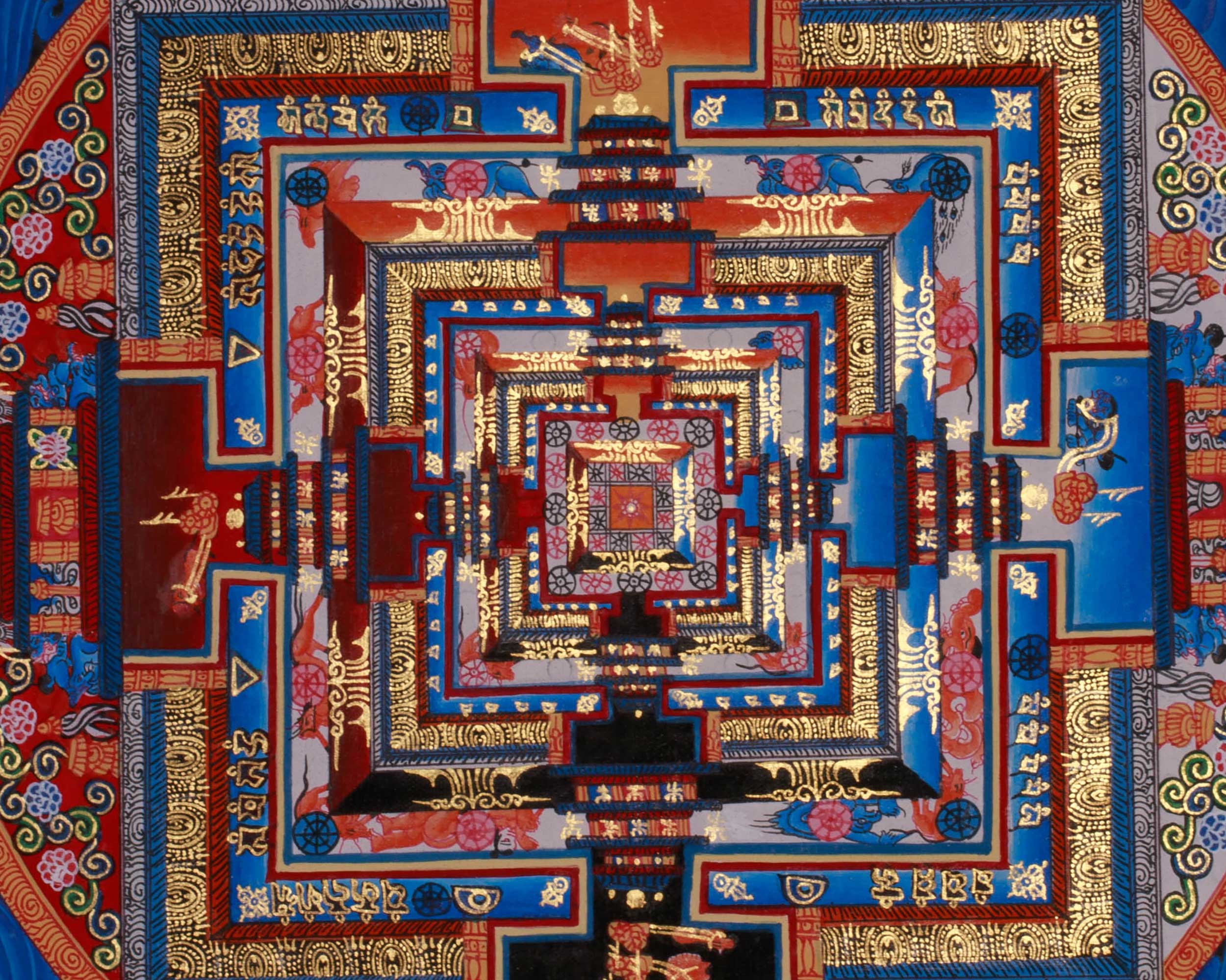 Sacred Gold Kalachakra Mandala Thangka | Wheel of Time