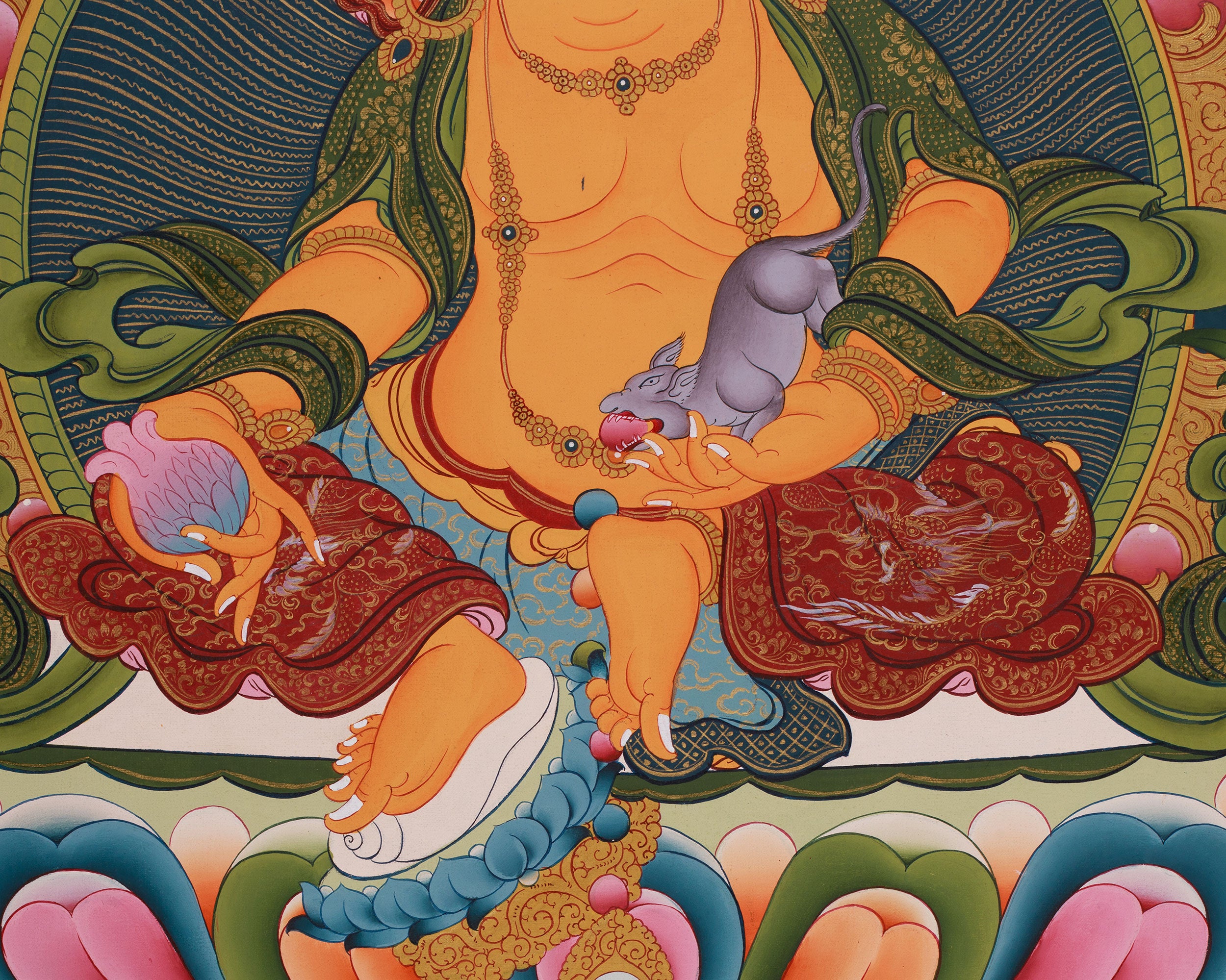 Wealth Deity, Yellow Dzambhala Thangka | Symbolizing Prosperity and Abundance
