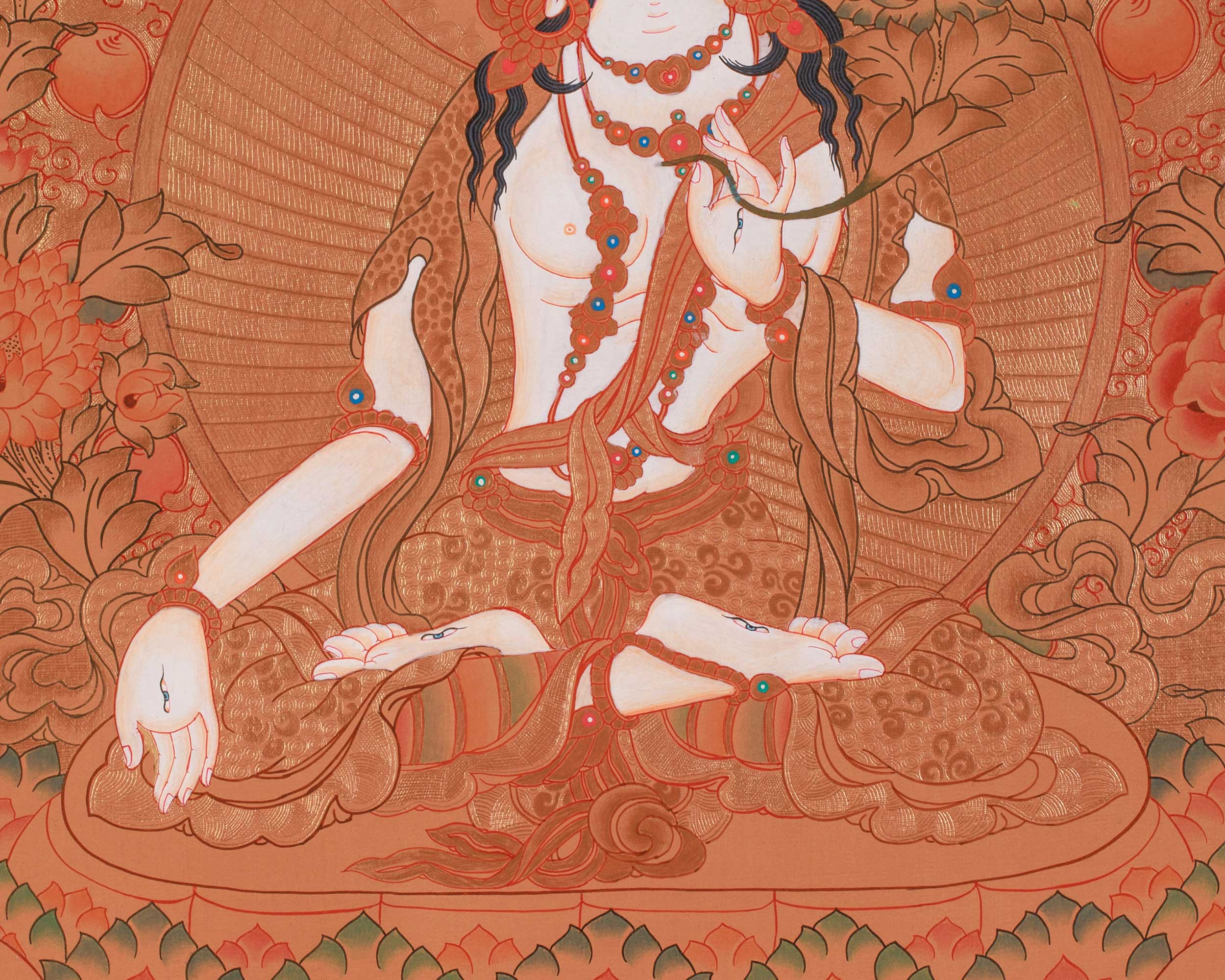 Tibetan White Tara Thangka | Wall Hanging Meditation and Yoga Art