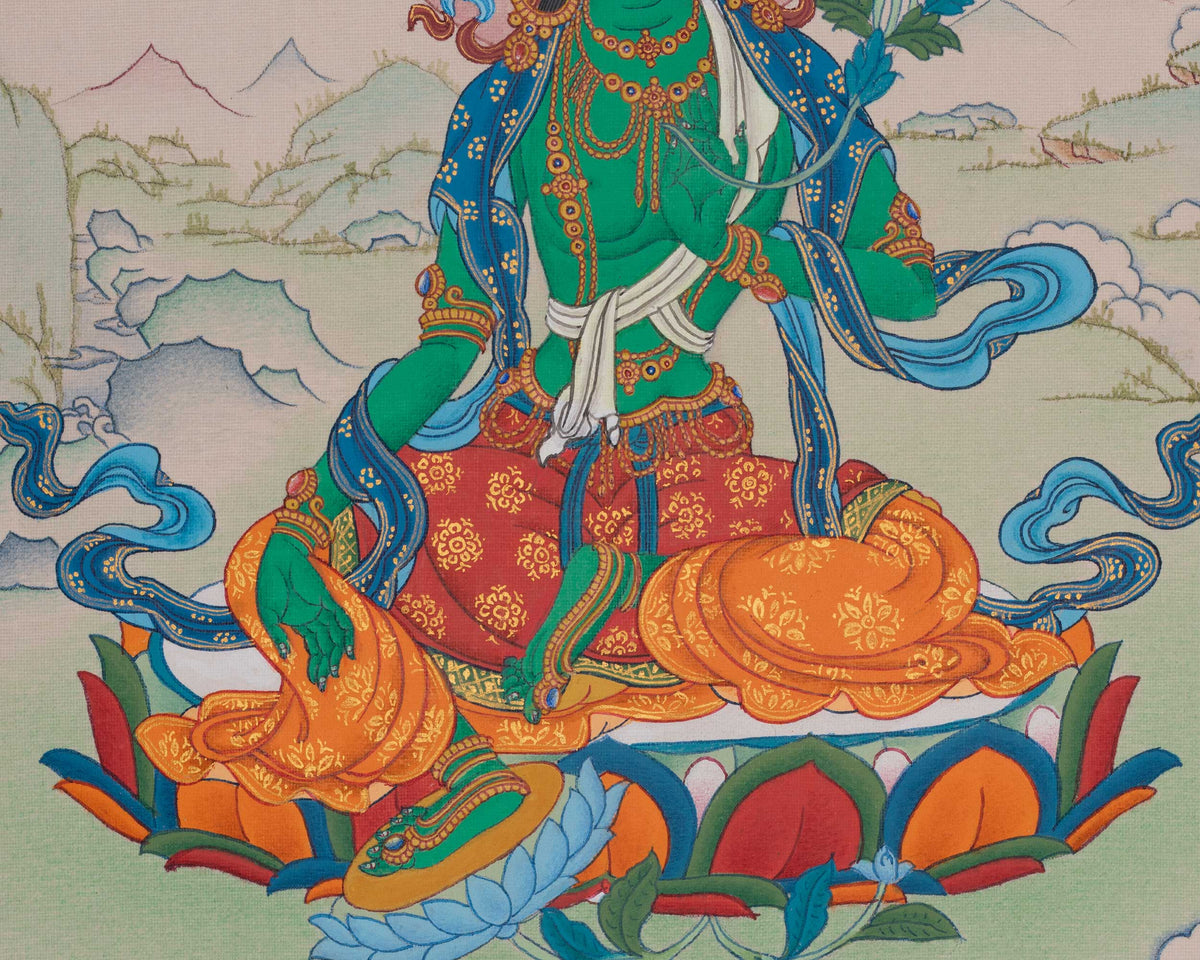 Hand-Painted Green Tara Art | Swift Compassion In Action And Protection From Fear
