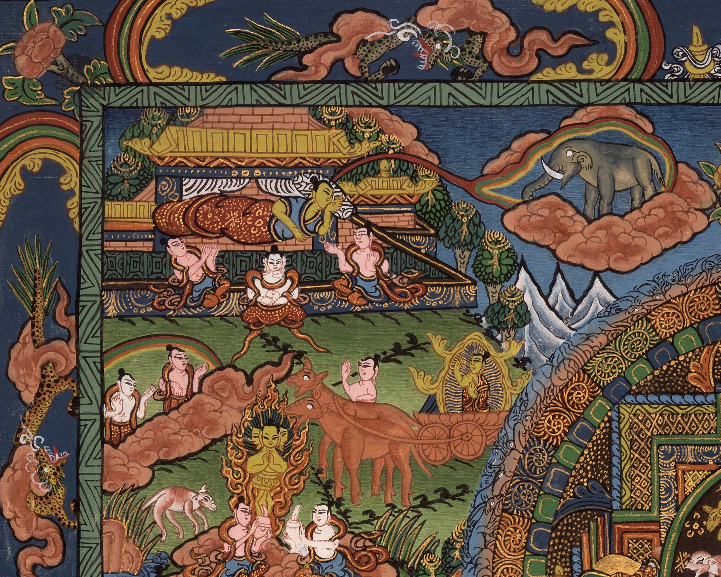Horizontal Thangka of Buddha Life Story | A Spiritual Journey Through Sacred Art