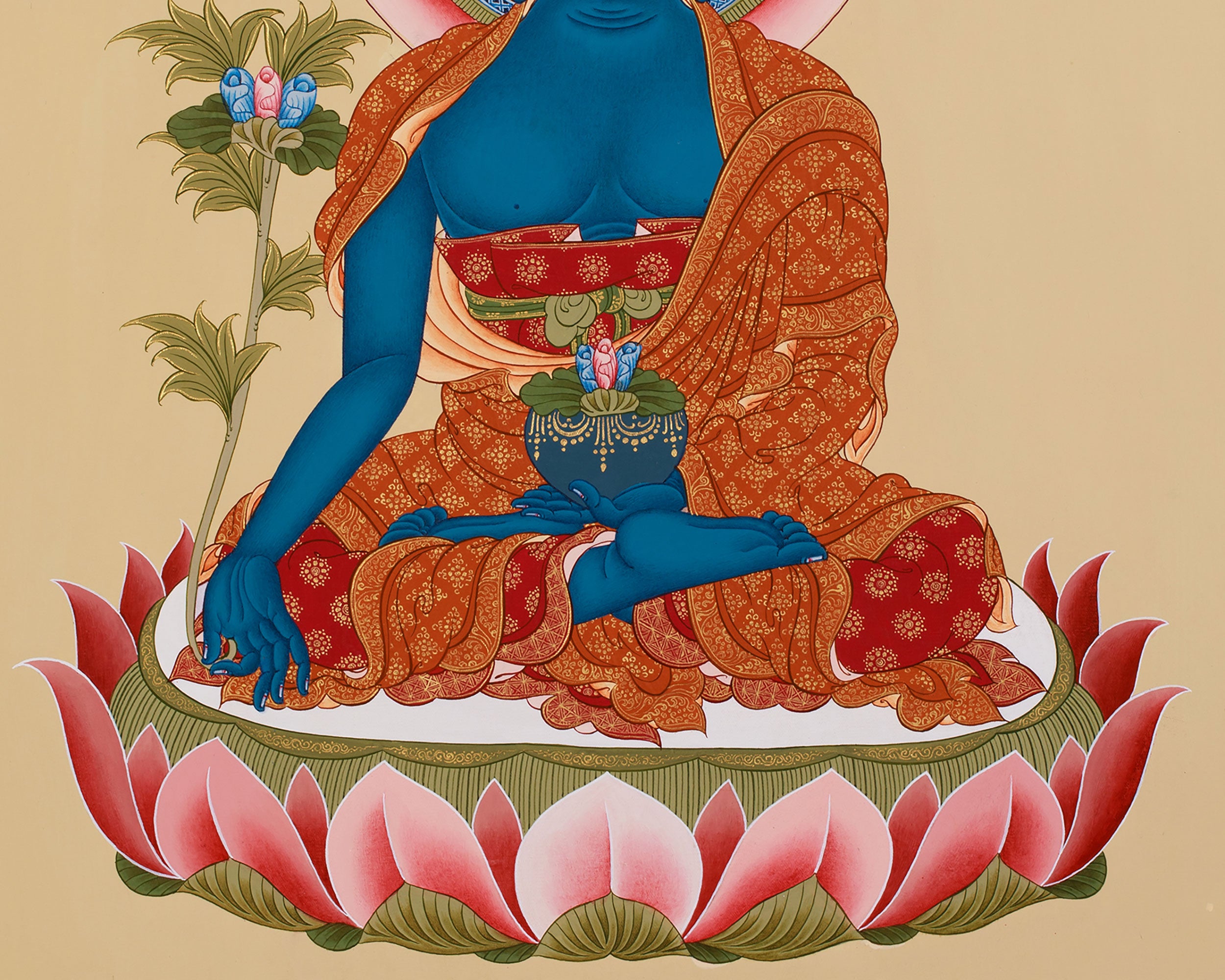 Blue Buddha Thangka | Tibetan Medicine Buddha for Healing & Protection