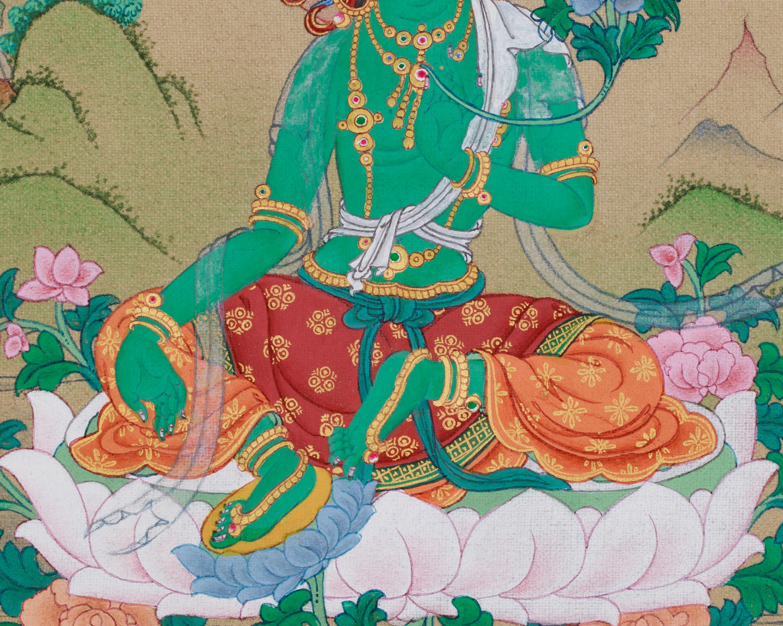 Divine Goddess Green Tara Thangka | Swift Protector and Compassionate Deity