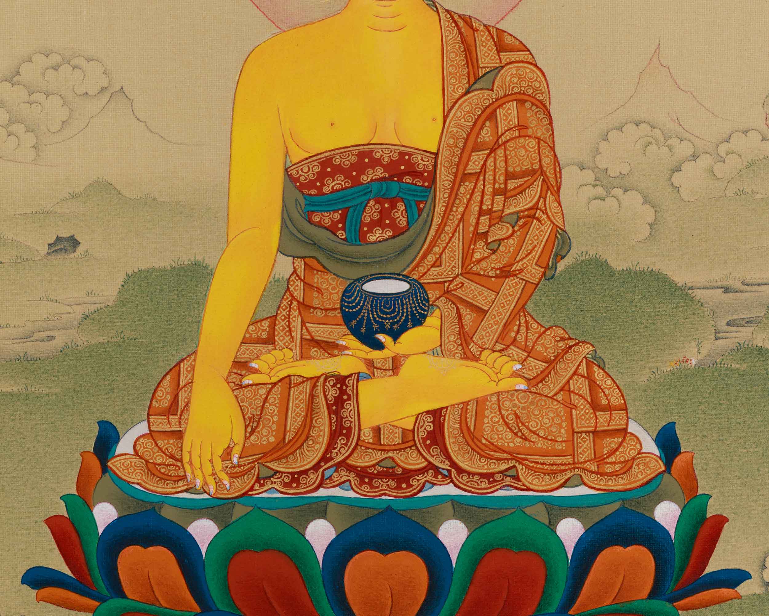 Traditional Thangka Of Shakyamuni Buddha | Buddhist Tibetan Art