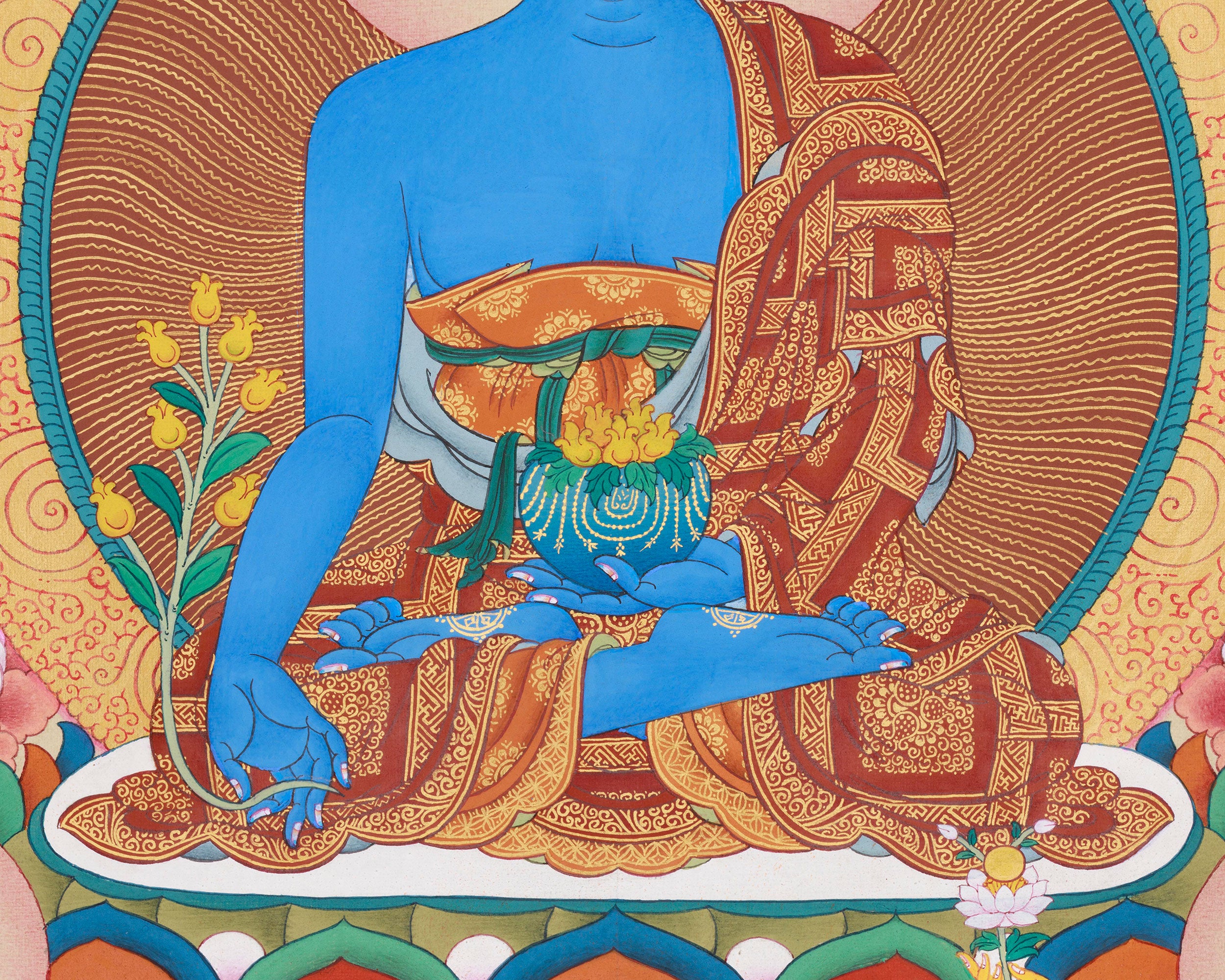 Large 20 x 30 Inch Eight Healing Buddhas Thangka | The Deities Who Bless with Health and Spiritual Power