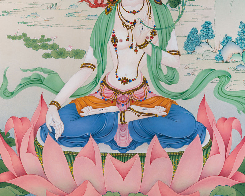 Elegant Dolma Karpo (White Tara) Canvas Print | Seven Eyed Goddess Giclee Artwork