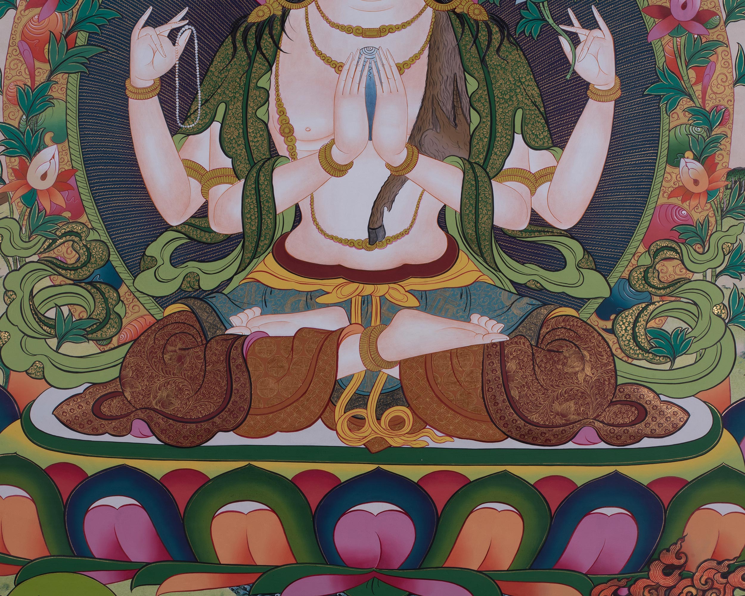 Large 60-Inch Chenrezig Thangka | Four-Armed Avalokiteshvara