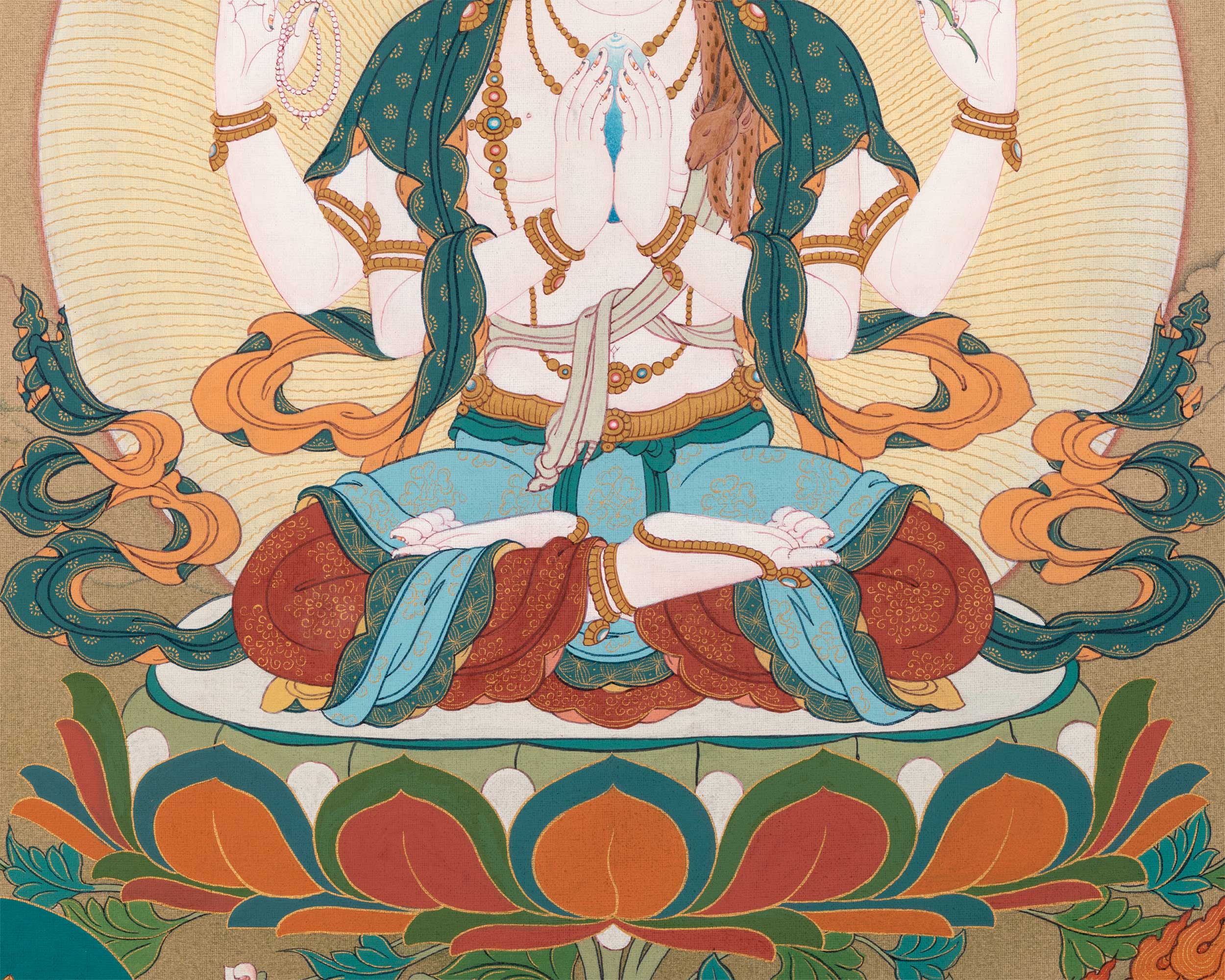 Chenrezig With Manjushri & Vajrapani Thangka Print | The Guardians of Wisdom and Compassion | Wall Decorations