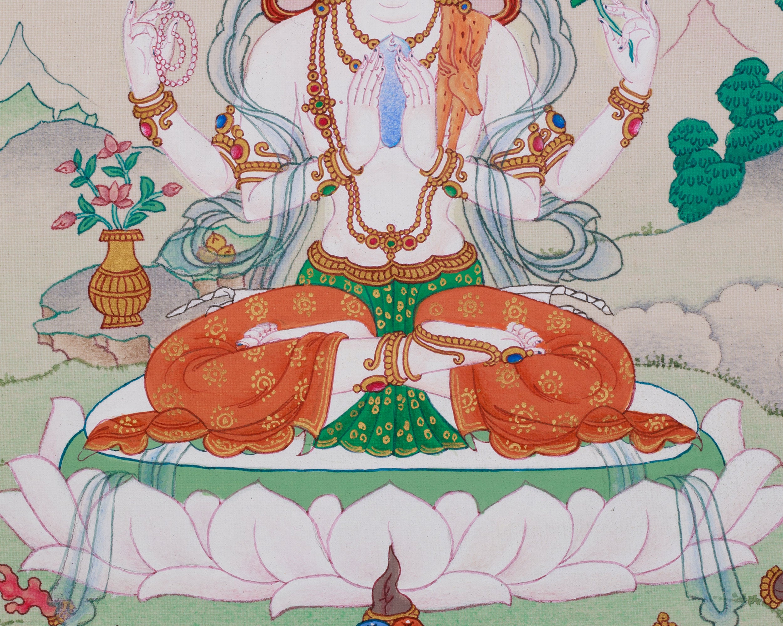 Bodhisattva Avalokiteshvara Artwork | Four Armed Chenrezig | Tibetan Buddhism