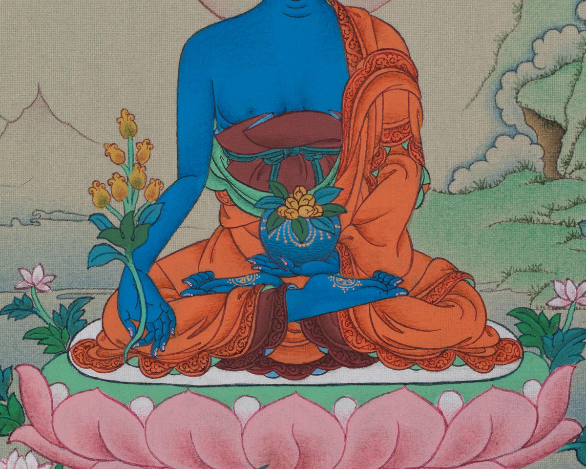 Medicine Buddha Traditional Thangka | Healing Deity Bhaiṣajyaguru