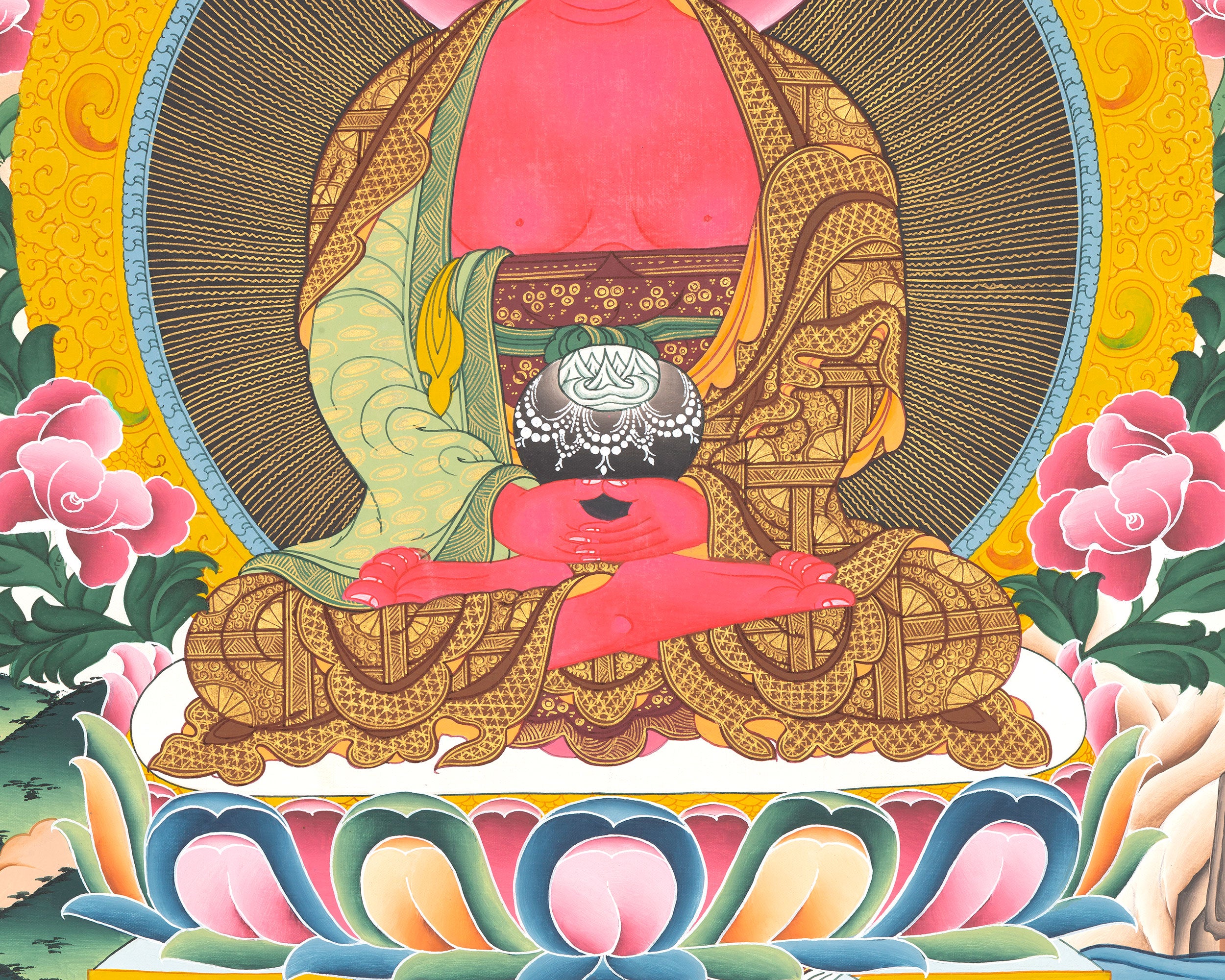 Amitabha Buddha And Green Tara Thangka | Pure Land Enlightenment & Compassionate Protection