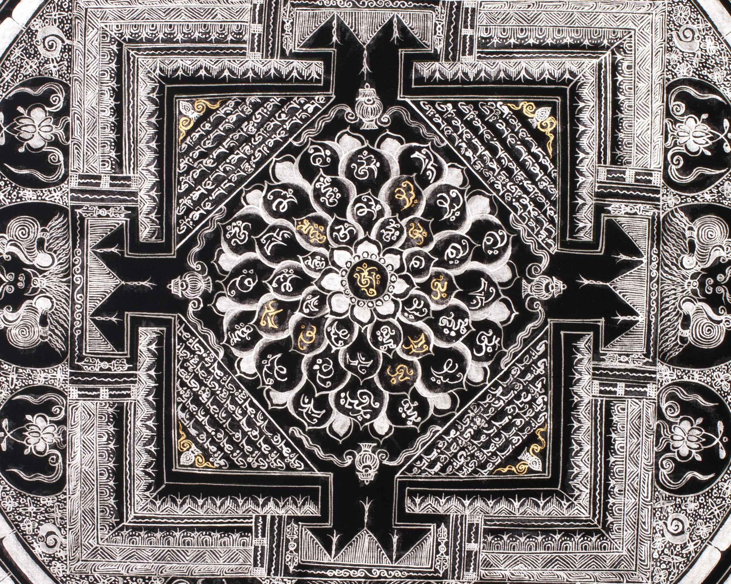 Silver Mantra Mandala Painting | Hand-Painted Mandala for Meditation