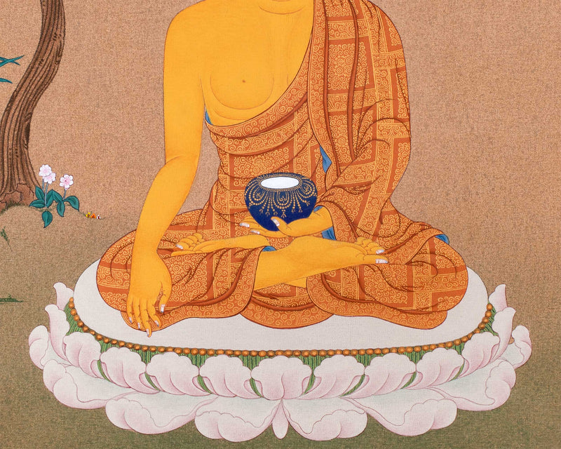 Buddha Shakyamuni under A Tree: Tibetan Thangka