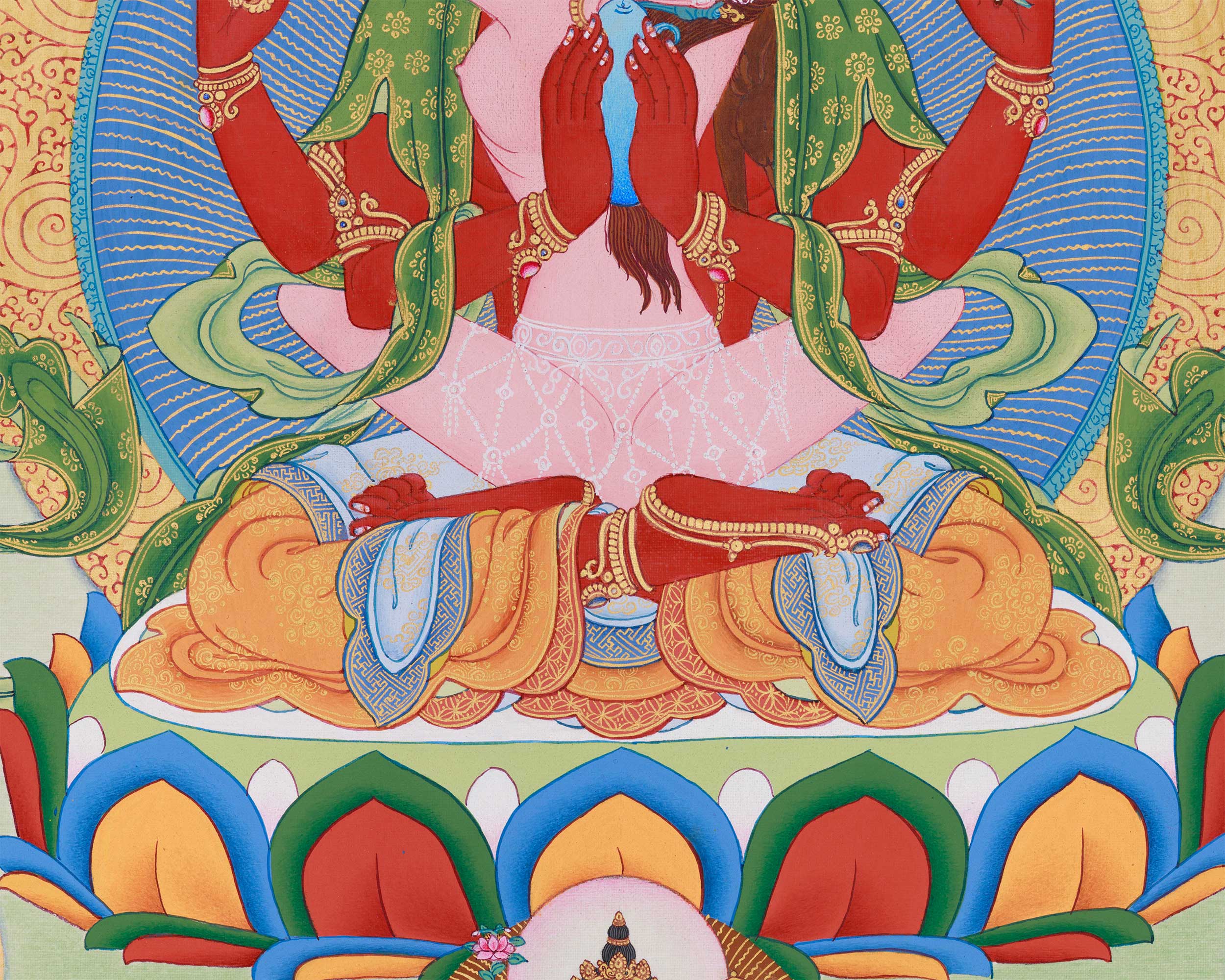 Tantric Form of Compassion, Gyalwa Gyasto | Red Chenrezig with Dakinis and Dhyani Buddhas
