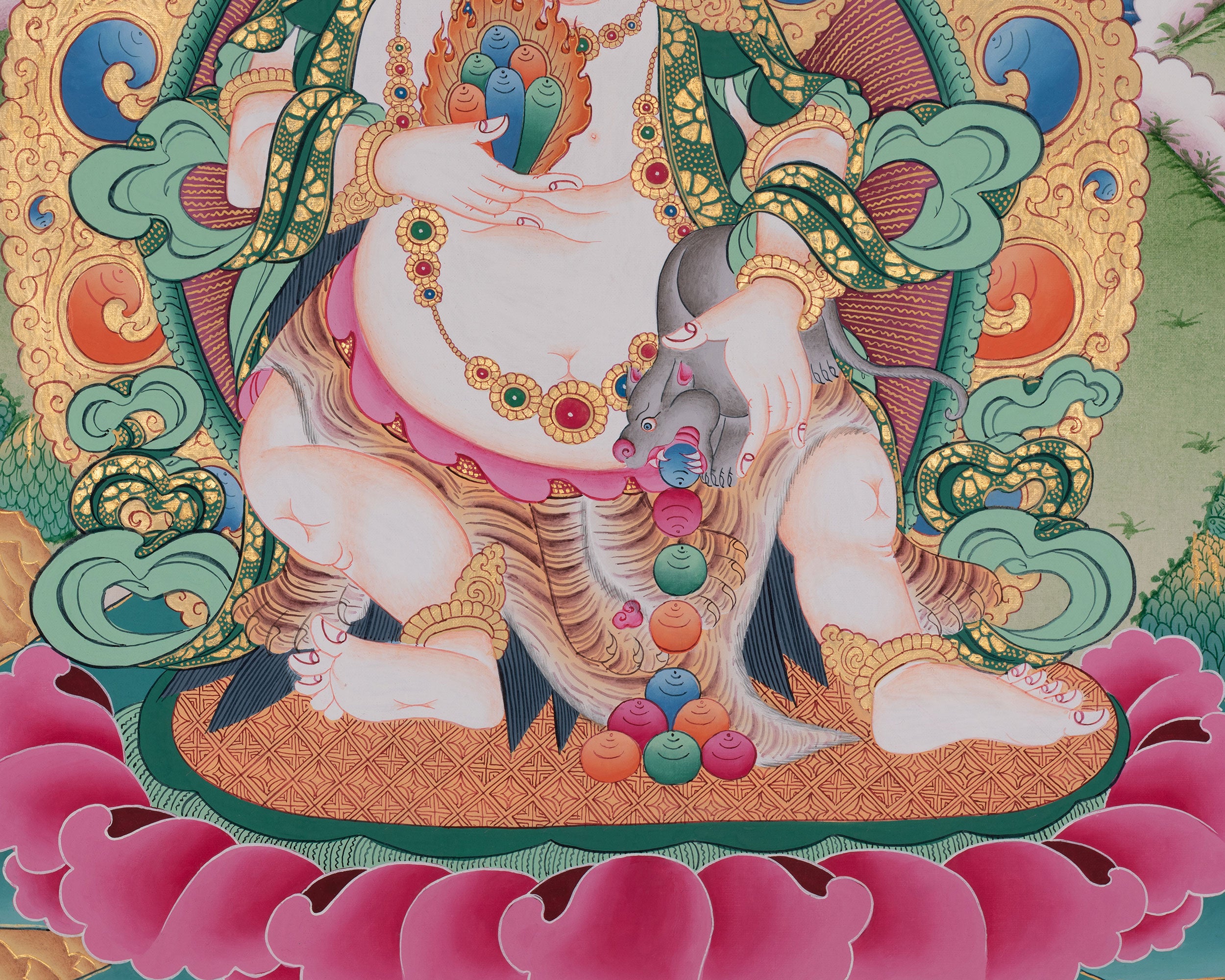 Traditional Thangka of White Dzambhala | Sacred Tibetan Wealth Deity Art