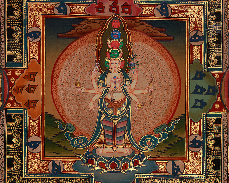 1000 Armed Chenrezig Mandala Thangka | Compassionate Protector and Divine Blessings