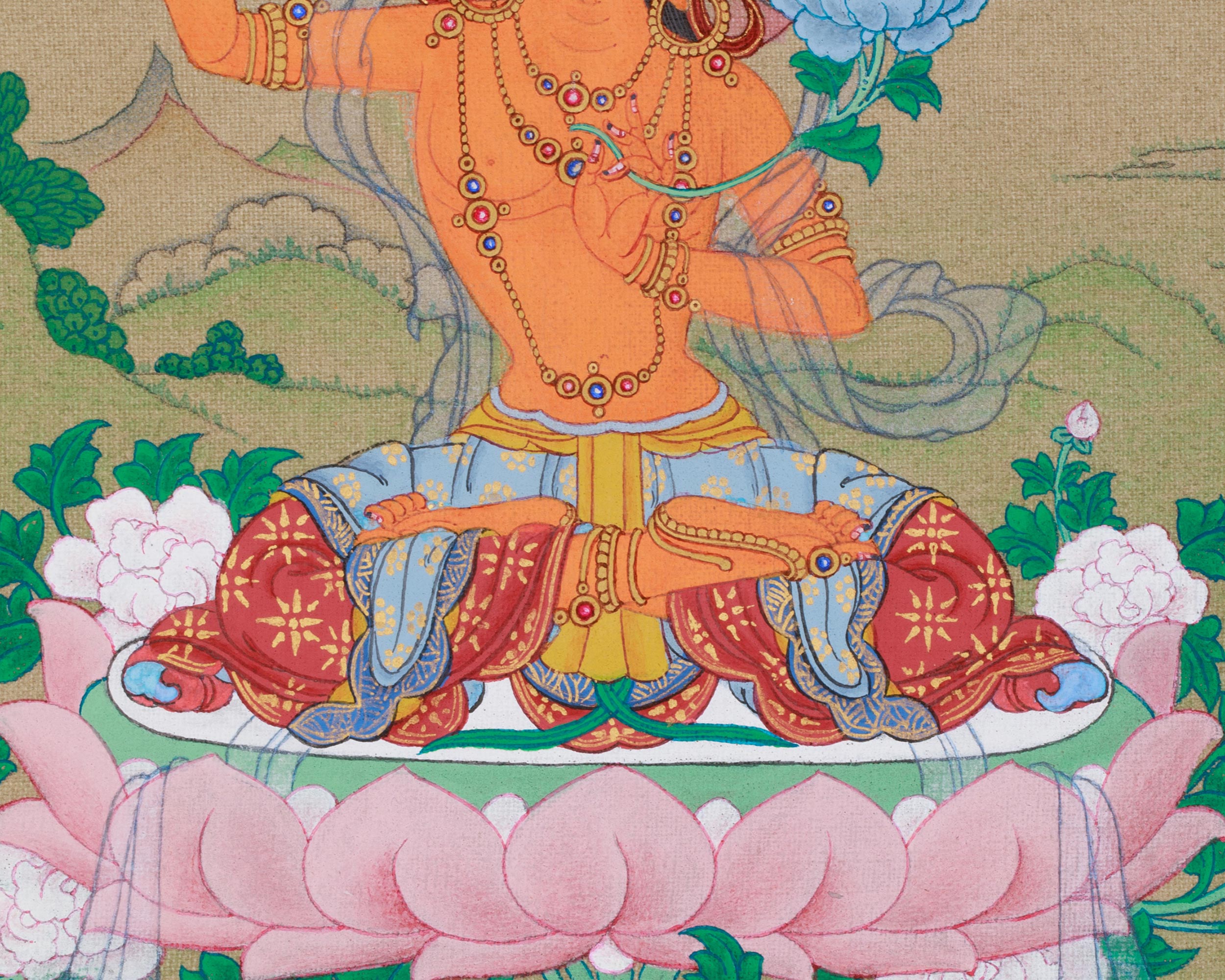 Thangka of Traditional Bodhisattva Manjushri | The Supreme Symbol of Transcendent Wisdom and Insight