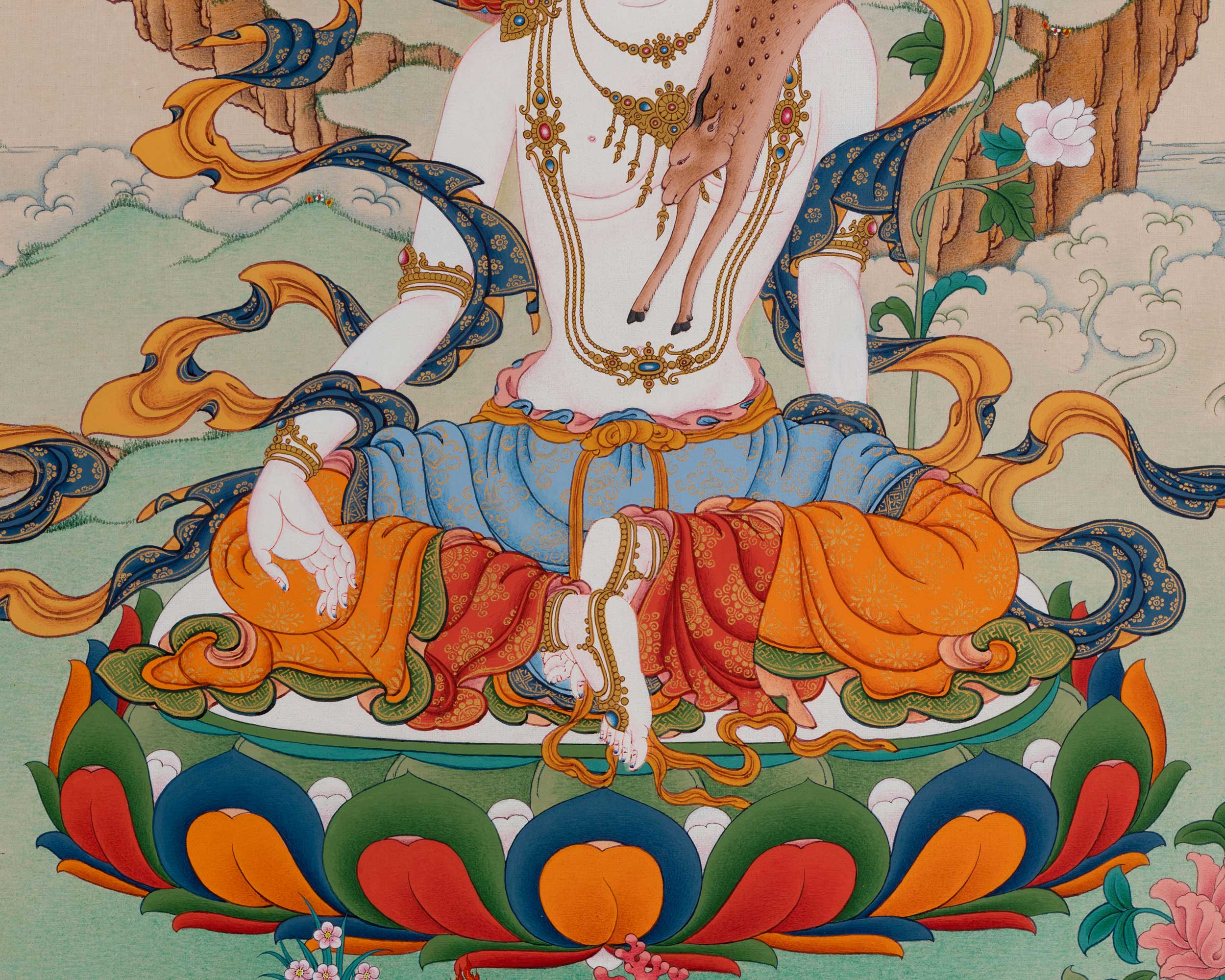 Chenrezig (Avalokiteshvara) with Amitabha Buddha Thangka | Unique Tibetan Buddhist Art