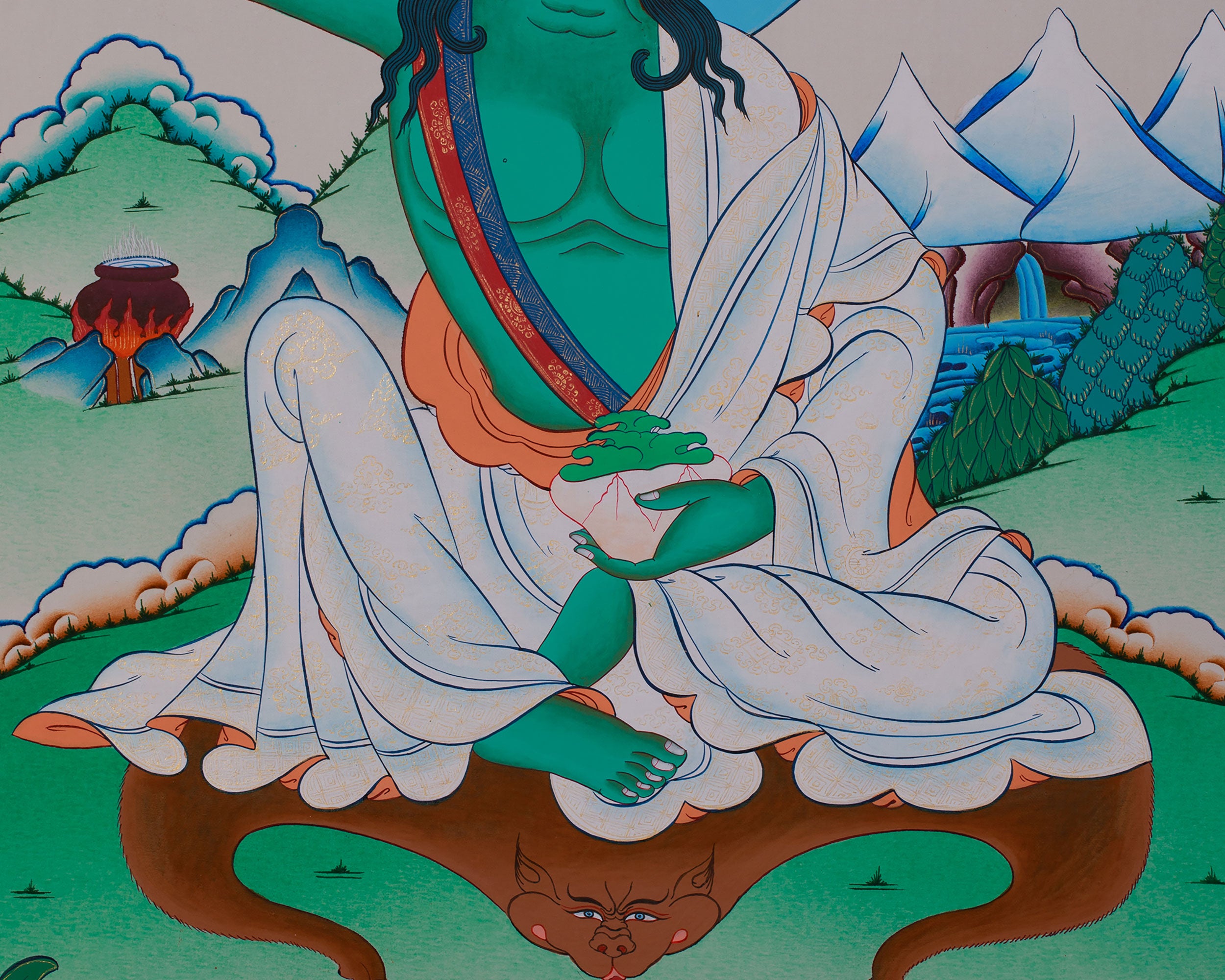 Hand-Painted Milarepa Thangka | Tibetan Buddhist Master