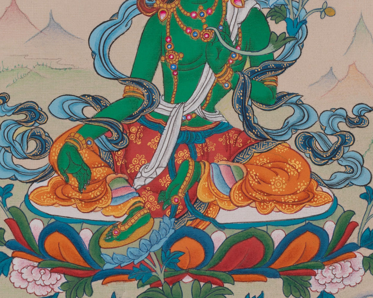 Hand-painted Green Tara Artwork | Shyama Tara | Compassion Deity