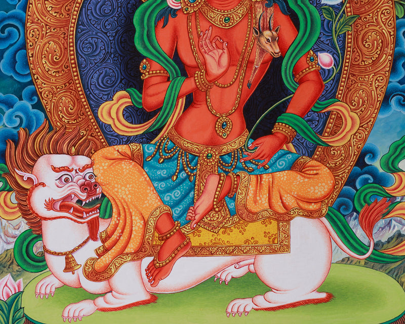 Simhanada Lokeshvara Canvas, The Lion’s Roar of Compassion | Avalokiteshvara With Buddha Amitabha