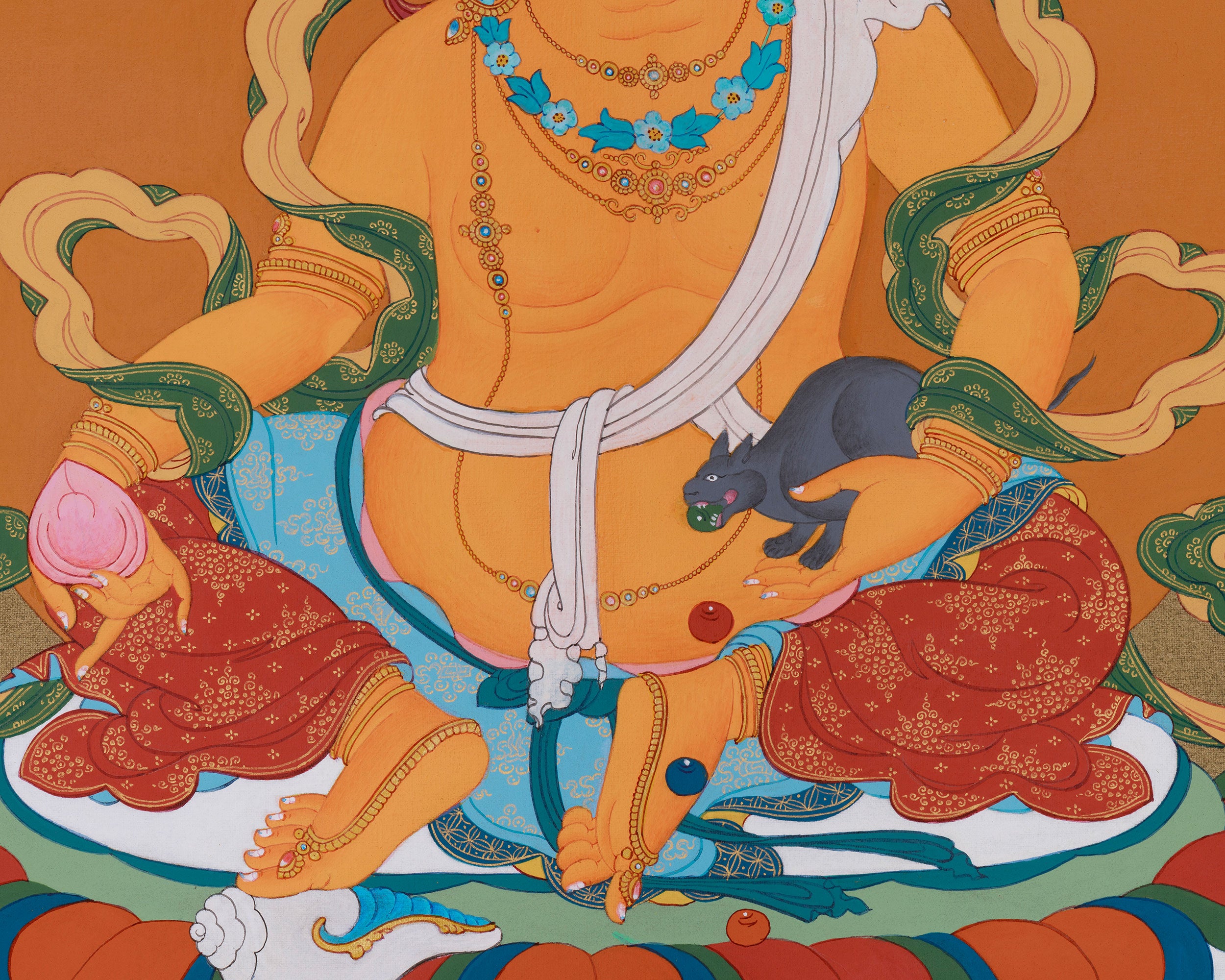 Yellow Dzambhala, God of Wealth Thangka | Divine Prosperity and Abundance