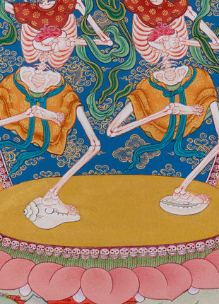 Tibetan Cittipati Thangka | Dancing Skeletons Deities | Divine Protectors