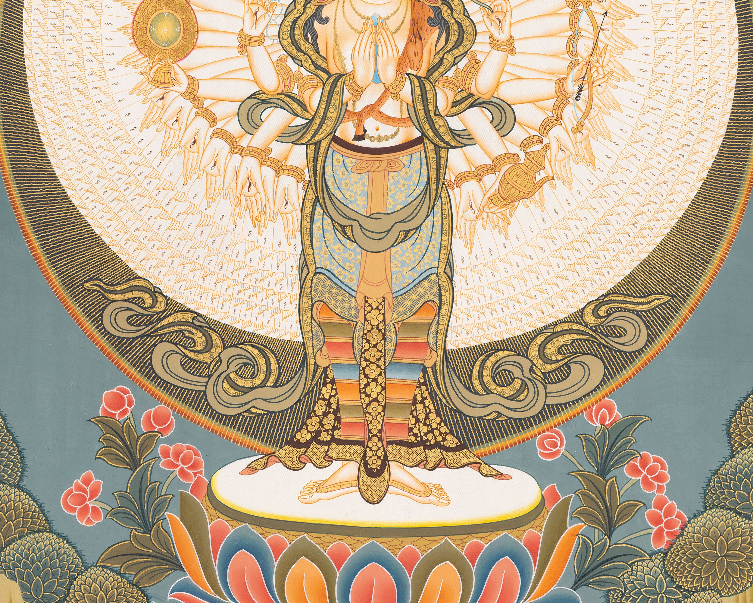 Hand-Painted 1000-Armed Lokeshvara Thangka | Bodhisattva of Infinite Compassion