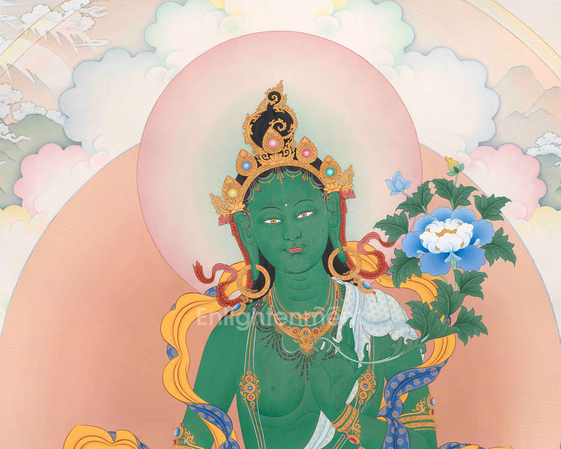 The Majestic Protector, Green Tara Artwork | A Grand Depiction of Compassion and Divine Protection