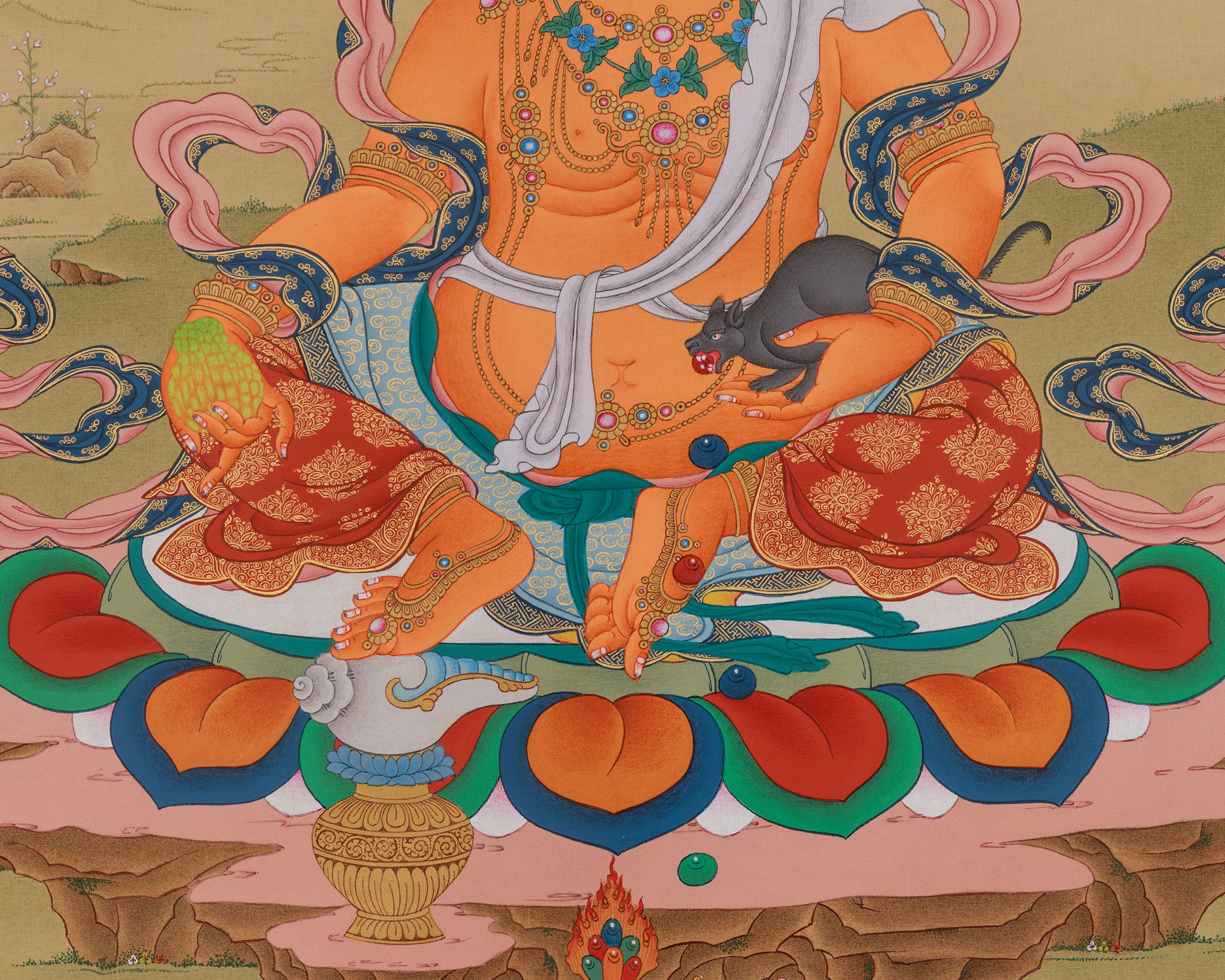 Dzambhala Wealth God Thangka | Tibetan Buddhist Prosperity Art