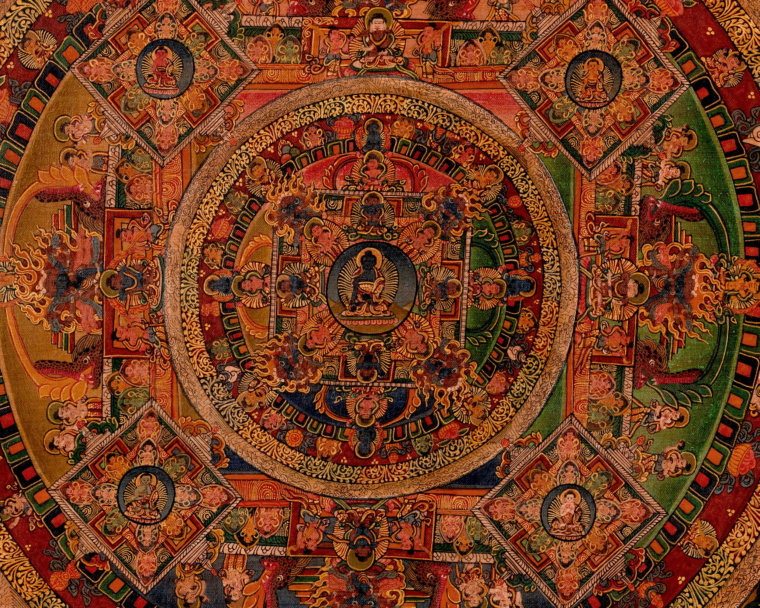 Oil Varnished Bhaisajyaguru Thangka | Traditional Medicine Buddha Mandala