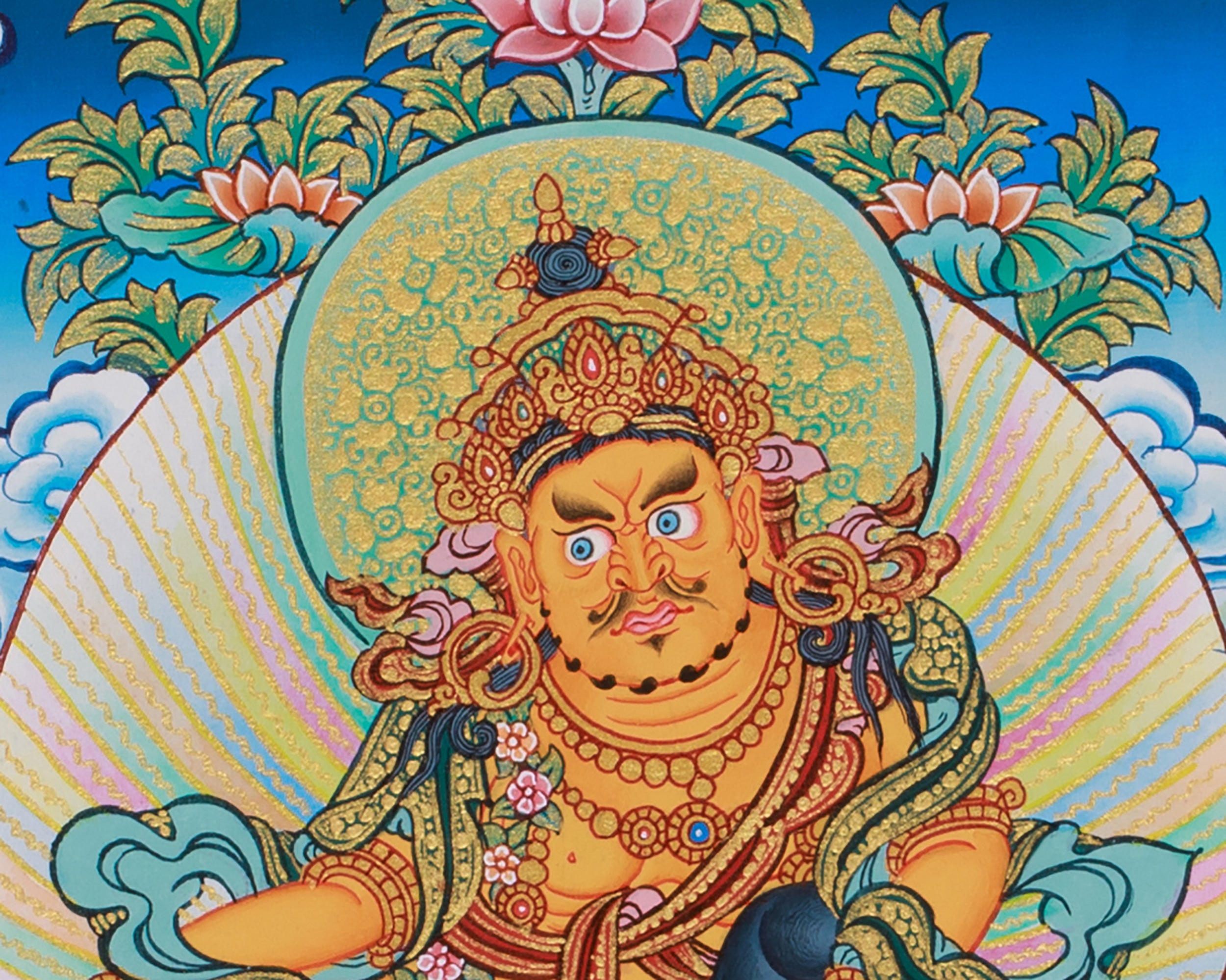 Buddhist 5 Dzambhala Thangka | Divine Guardians of Fortune & Wealth