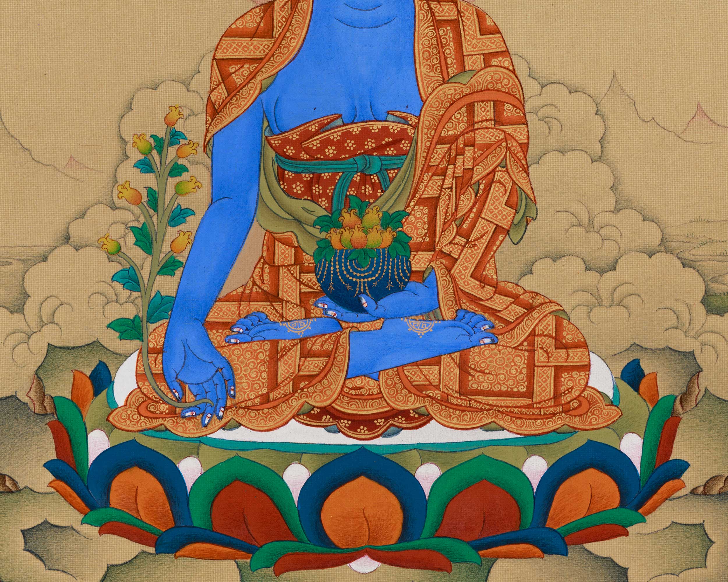 Tibetan Buddhist Healing Deity, Bhaisajyaguru Thangka | LHASA HUES
