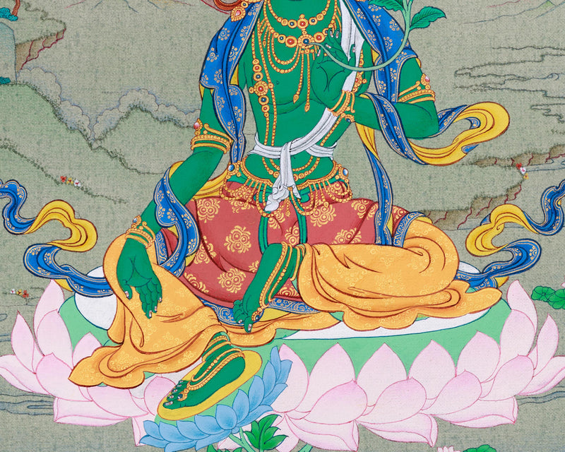 Authentic Green Tara Thangka | Small, Perfect for Meditation