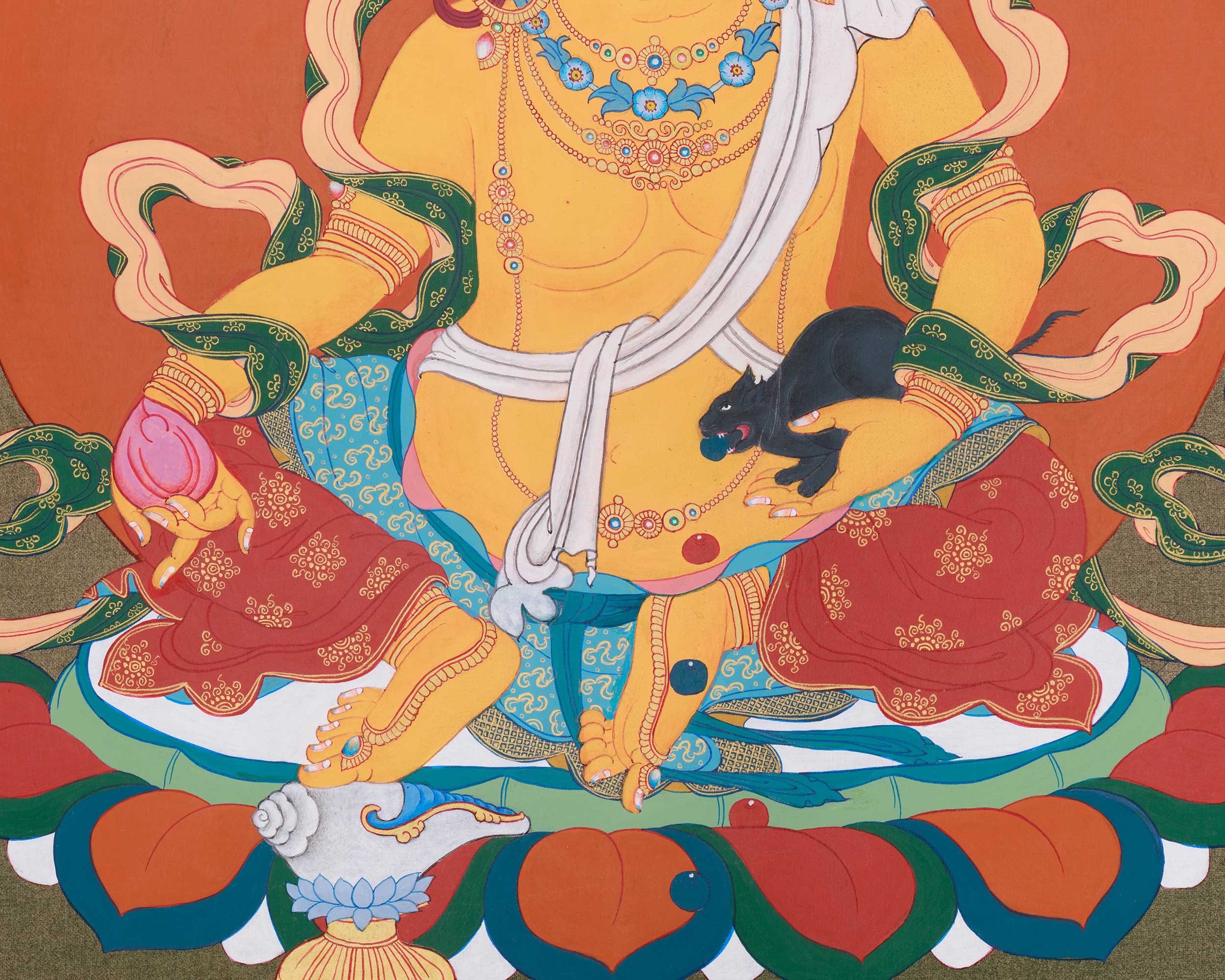 Exquisite Sacred Thangka of Dzambhala | Spiritual Generosity and Protection