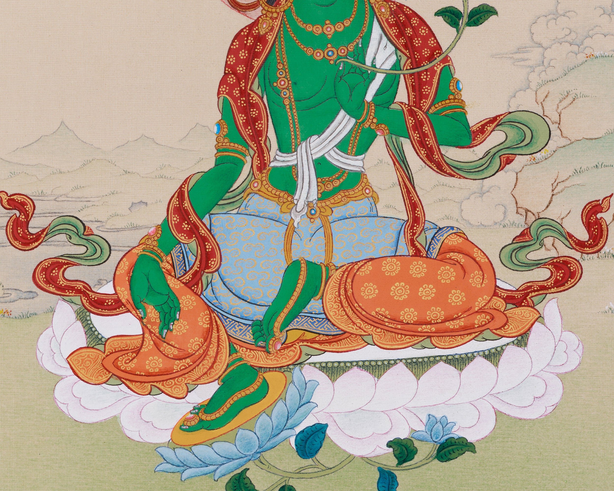 33 cm Green Tara Painting | Tibetan Goddess of Swift Protection