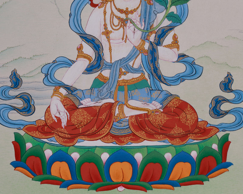 Dolma Karpo (White Tara) Thangka | Tibetan Seven-Eyed Godess