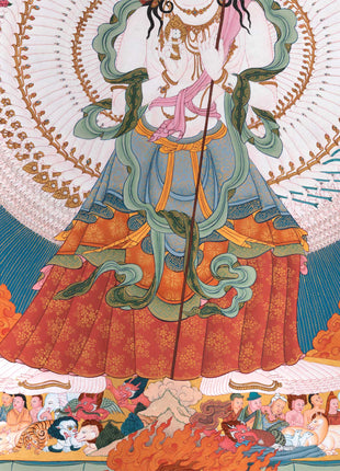 Dukar Thangka Print | The White Umbrella Goddess | Traditional Artwork Of Protective Deity