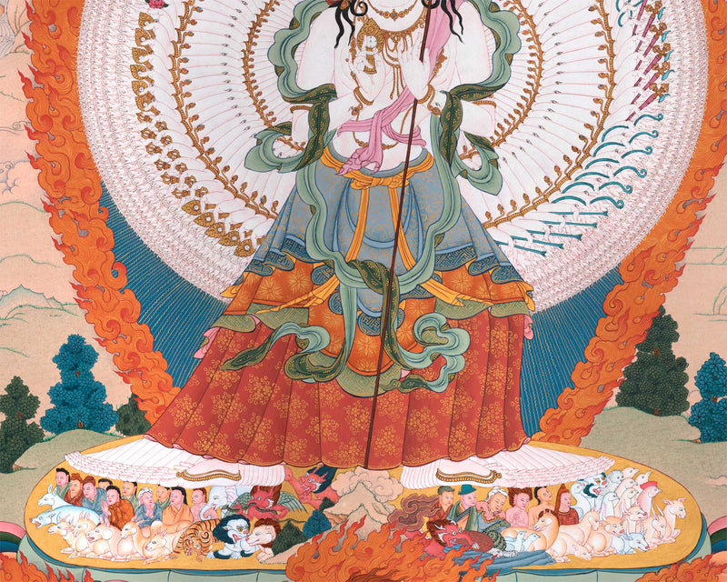 Dukar Thangka Print | The White Umbrella Goddess | Traditional Artwork Of Protective Deity